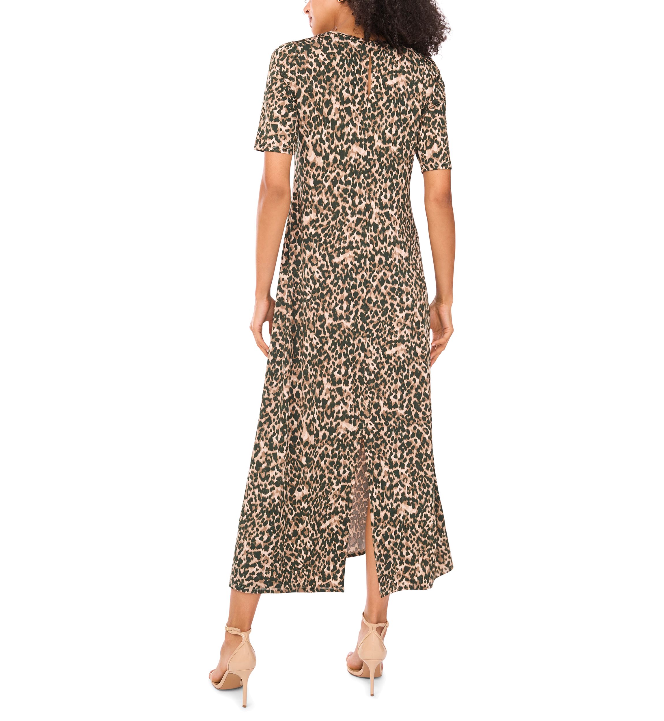 Womens Elbow Sleeve Animal Print Maxi Dress