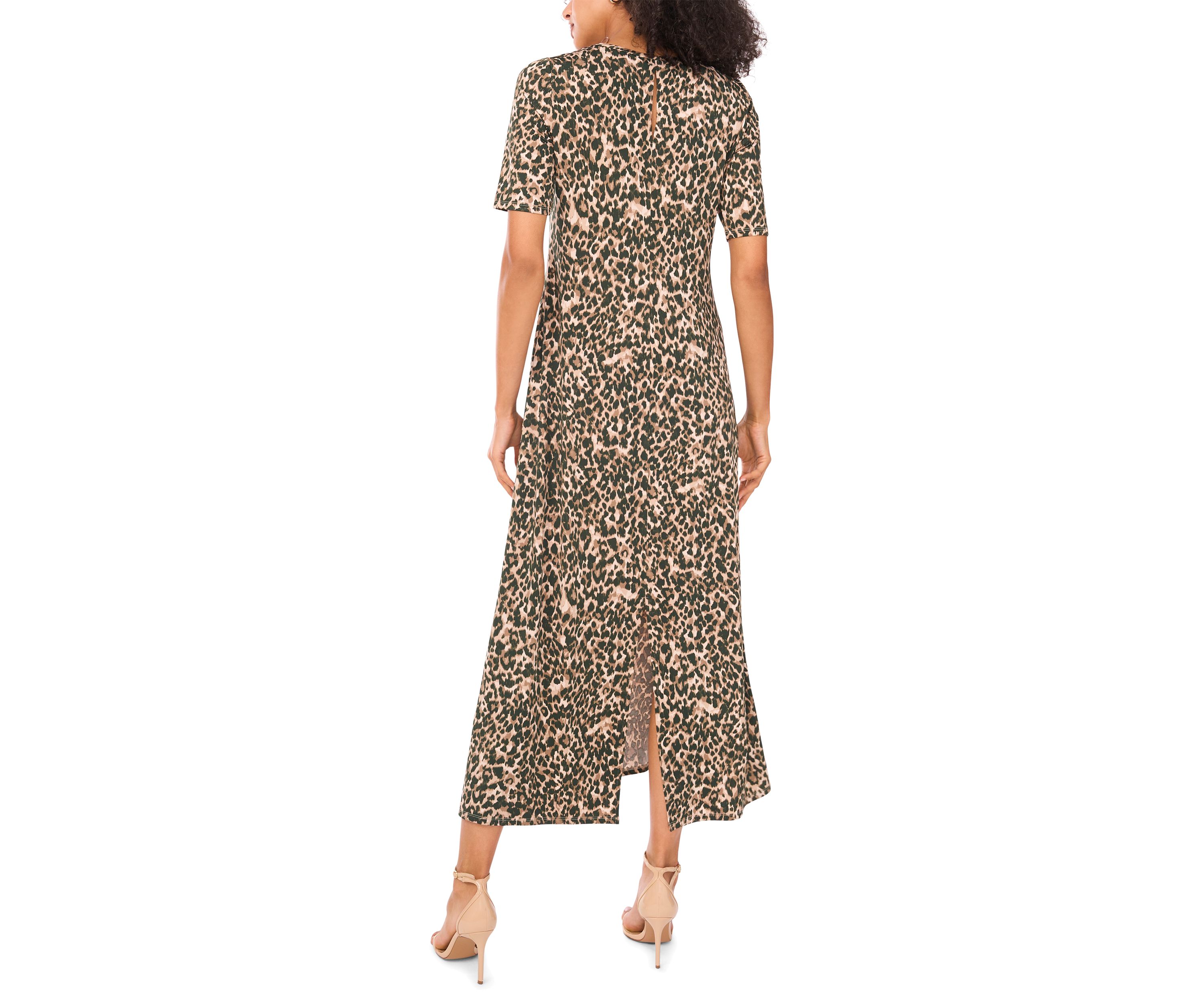 Womens Elbow Sleeve Animal Print Maxi Dress