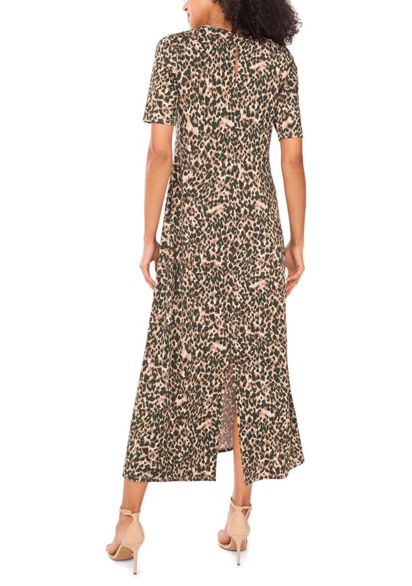Womens Elbow Sleeve Animal Print Maxi Dress
