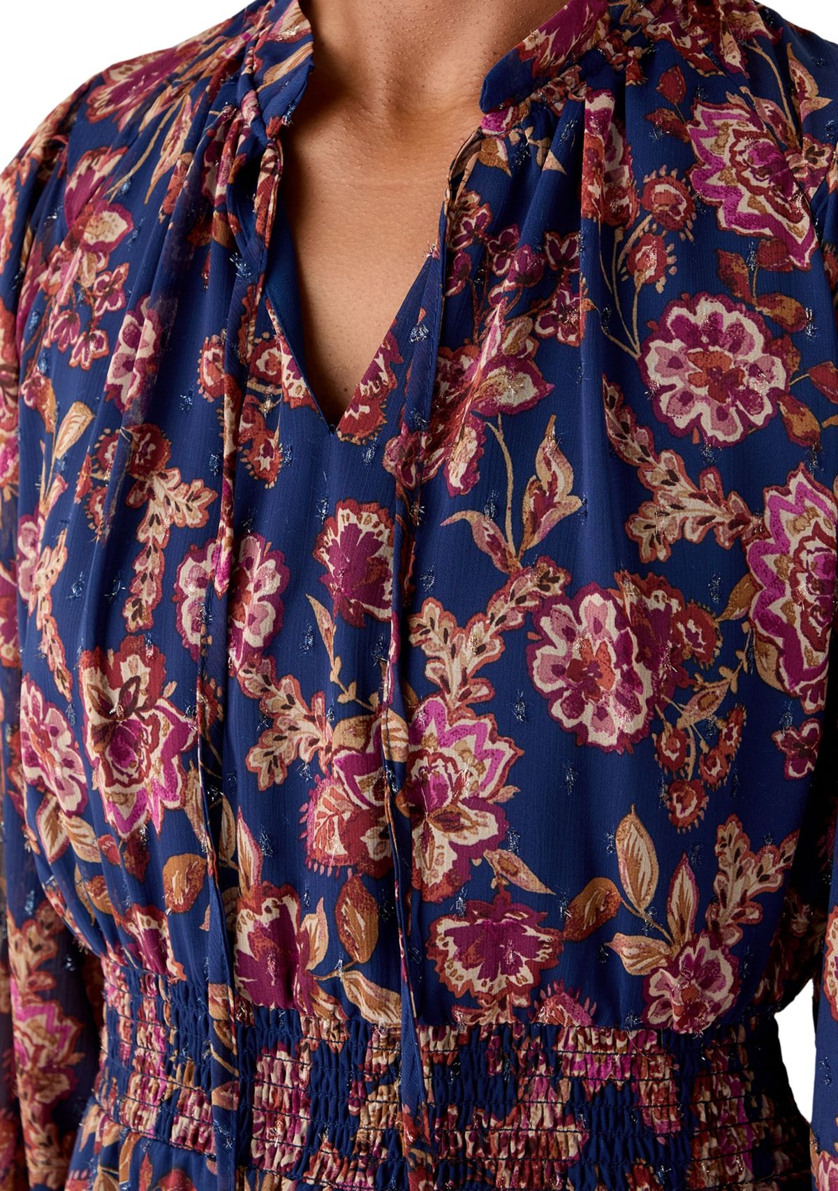 Womens Elbow Sleeve Floral Midi Dress