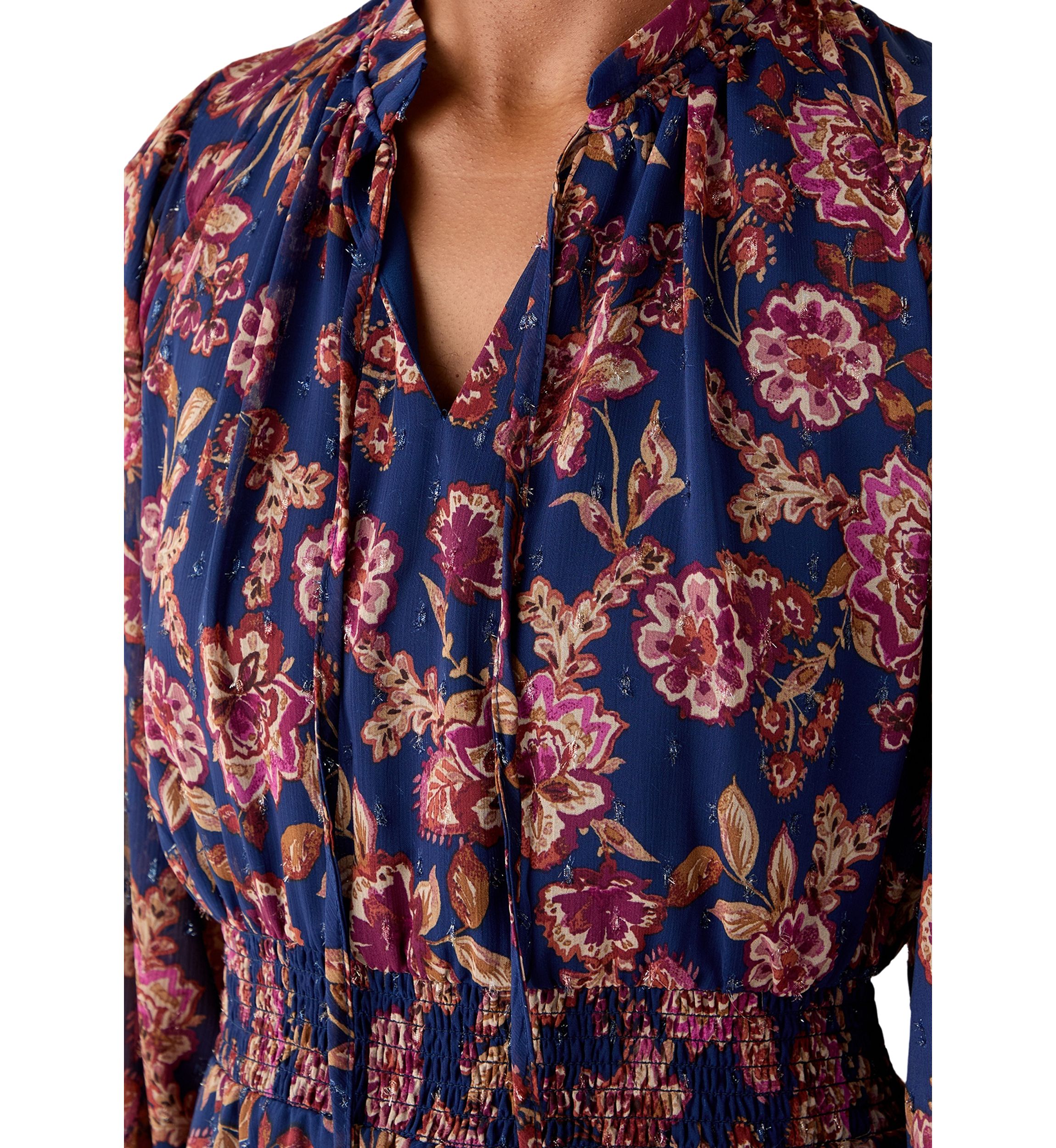 Womens Elbow Sleeve Floral Midi Dress