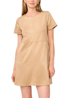 Vince Camuto Women's Short Sleeve A-Line Vegan Suede Dress, Medium
