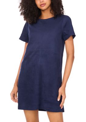 Vince Camuto Women's Short Sleeve A-Line Vegan Suede Dress, Navy Blue, Small