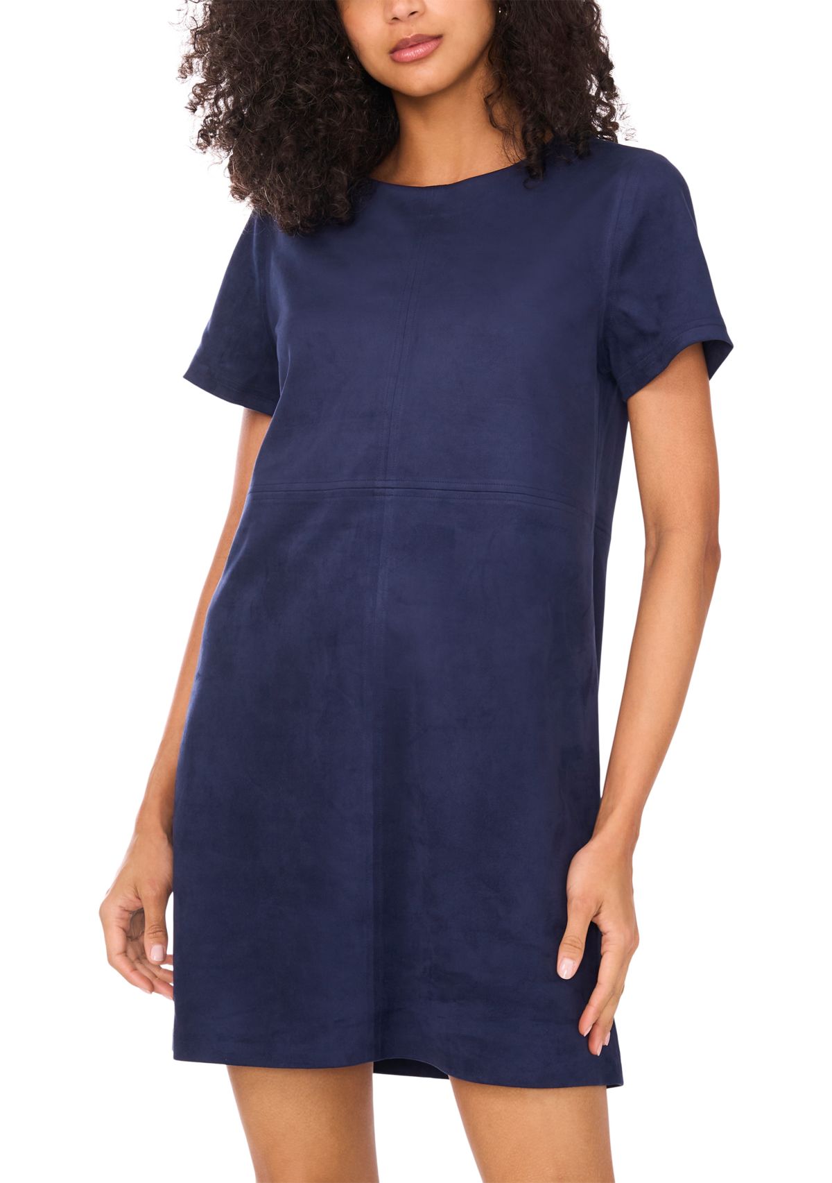 Womens Short Sleeve A-Line Vegan Suede Dress 