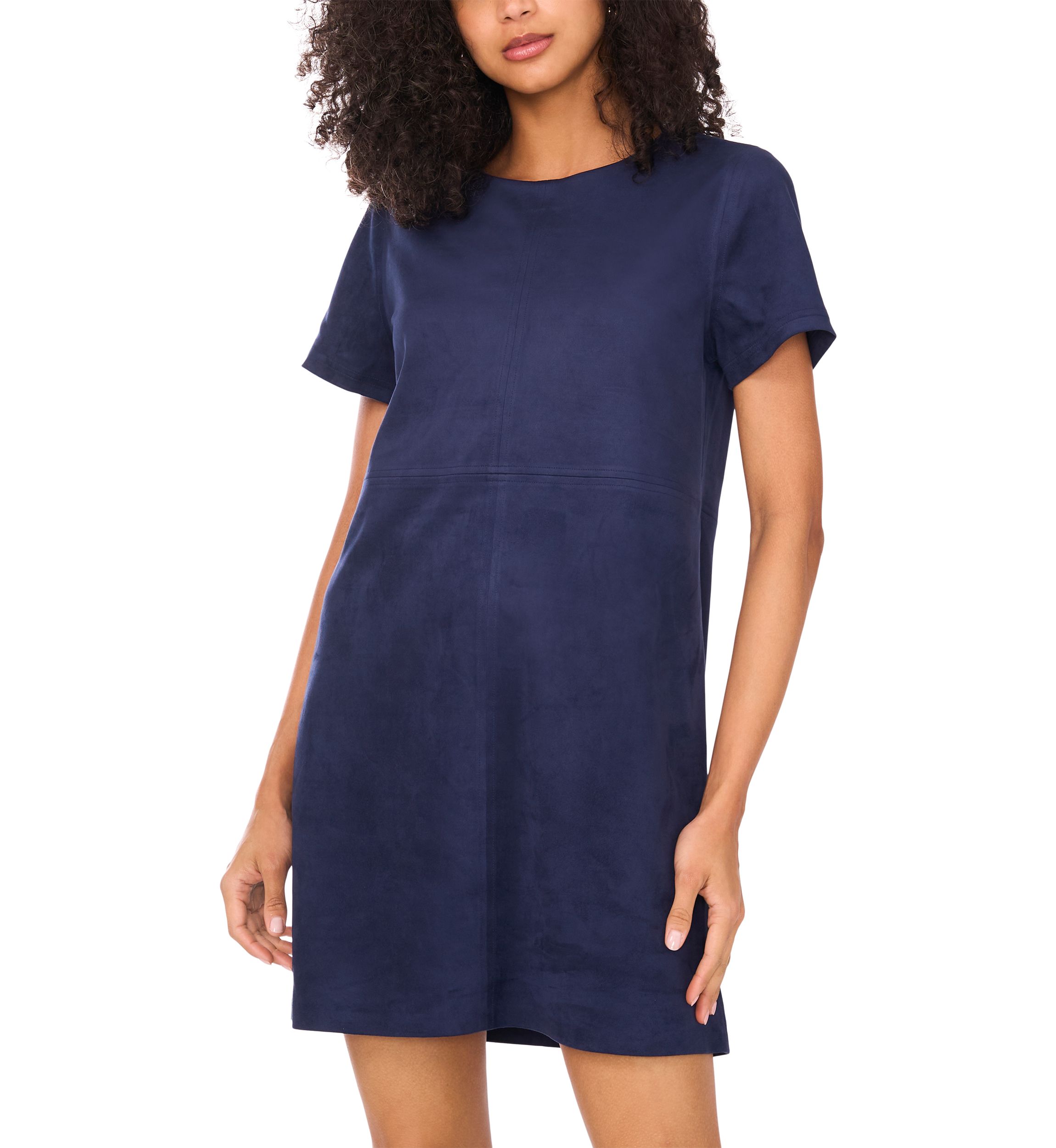 Womens Short Sleeve A-Line Vegan Suede Dress 