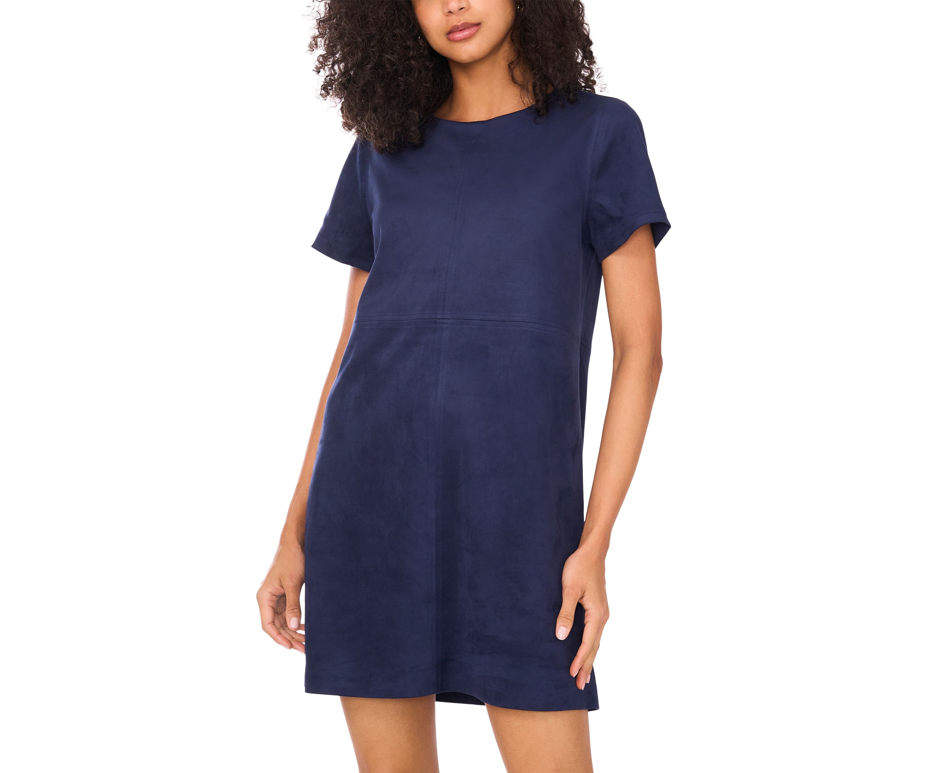 Womens Short Sleeve A-Line Vegan Suede Dress 