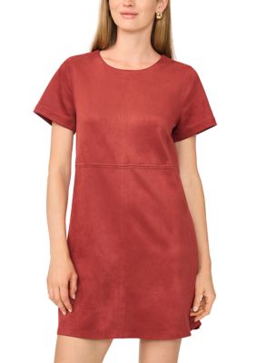 Vince Camuto Women's Short Sleeve A-Line Vegan Suede Dress, XL