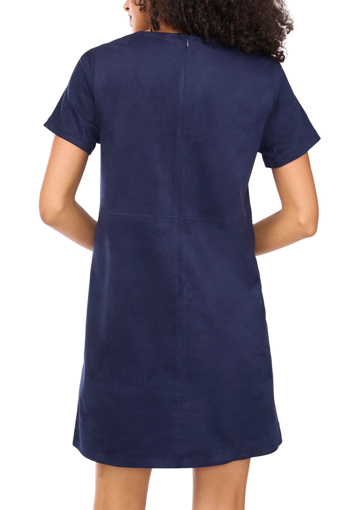 Womens Short Sleeve A-Line Vegan Suede Dress 