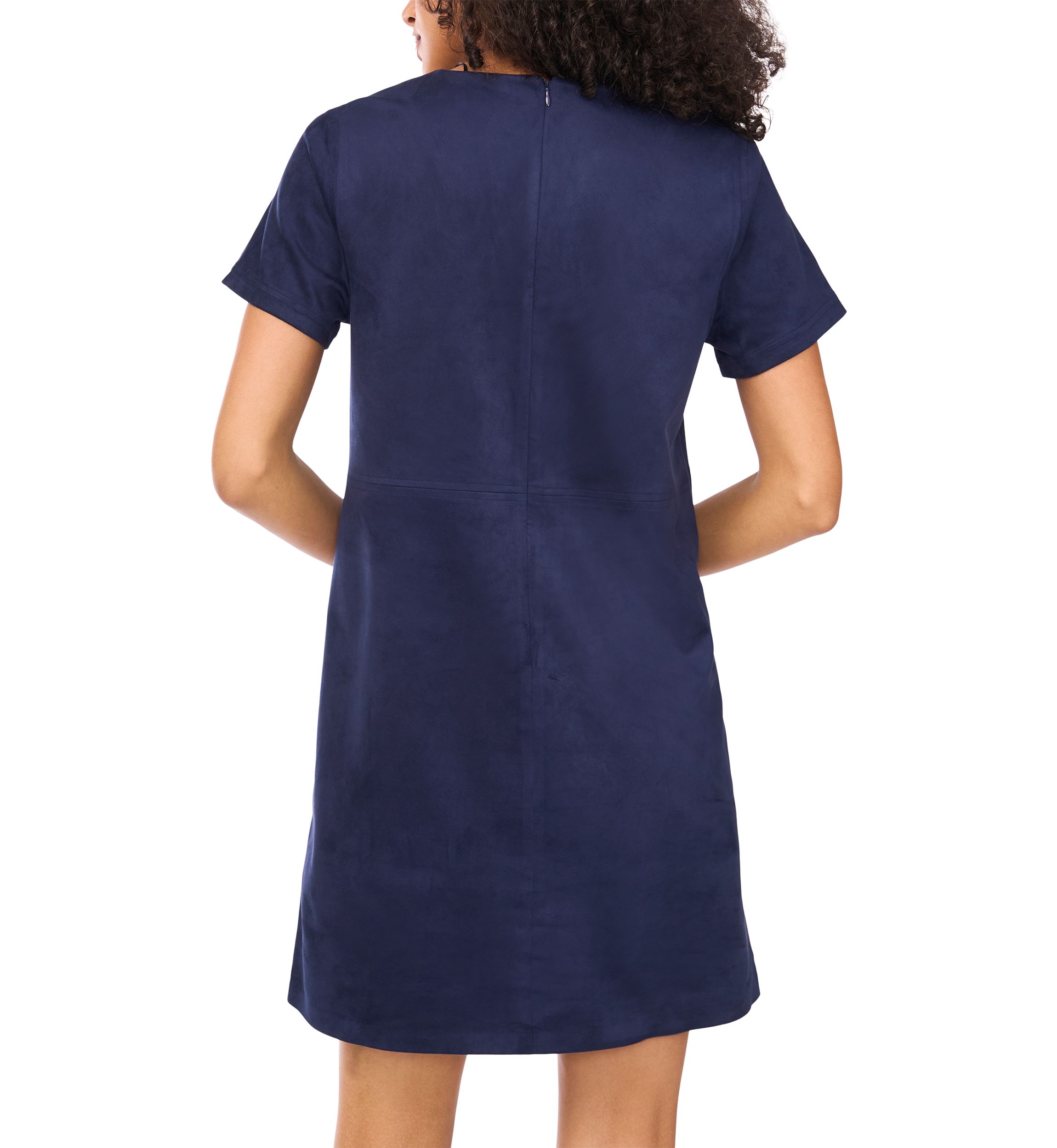 Womens Short Sleeve A-Line Vegan Suede Dress 