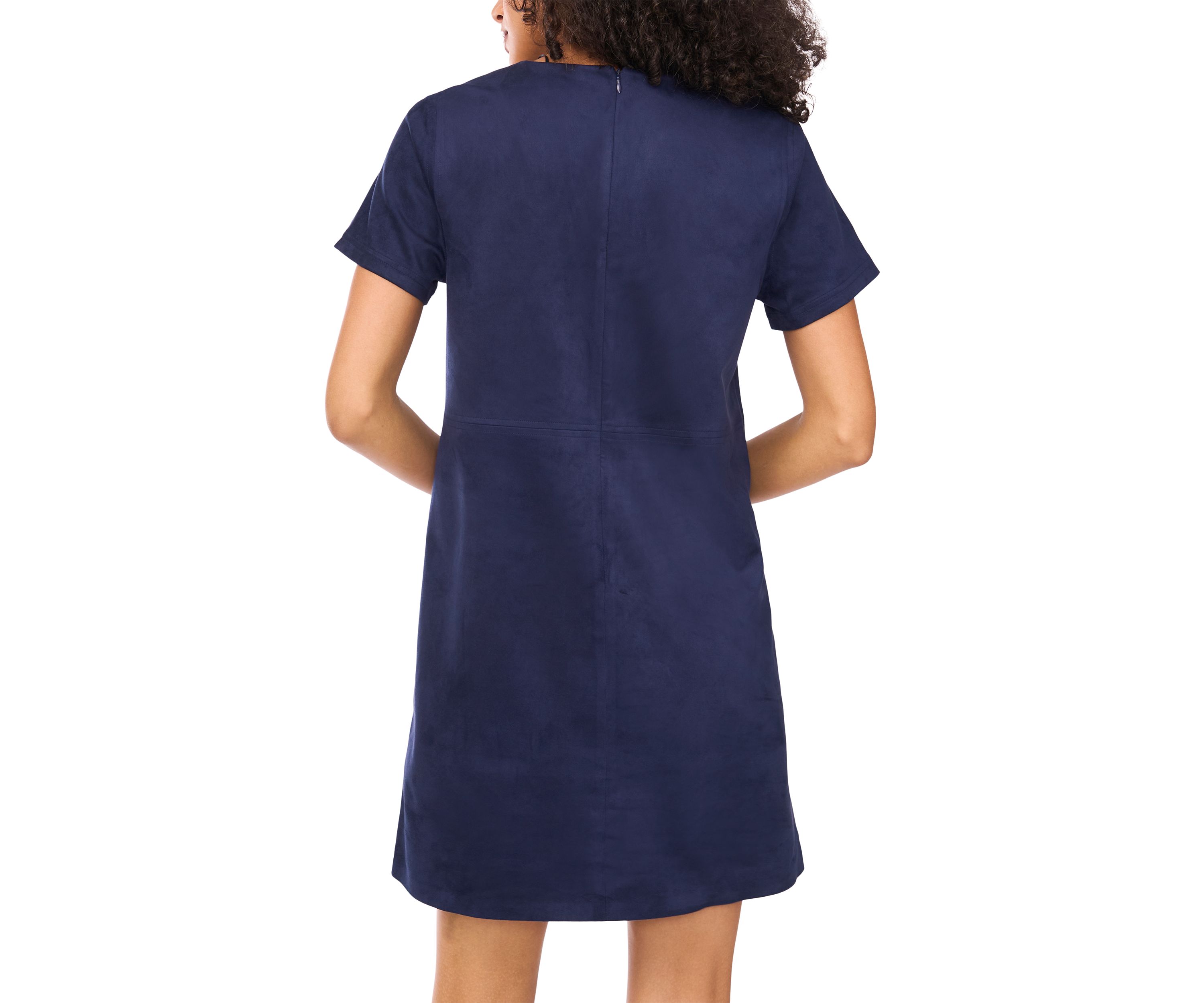 Womens Short Sleeve A-Line Vegan Suede Dress 