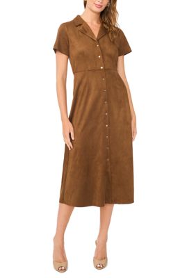Vince Camuto Women's Short Sleeve Button Front Midi Dress, XL