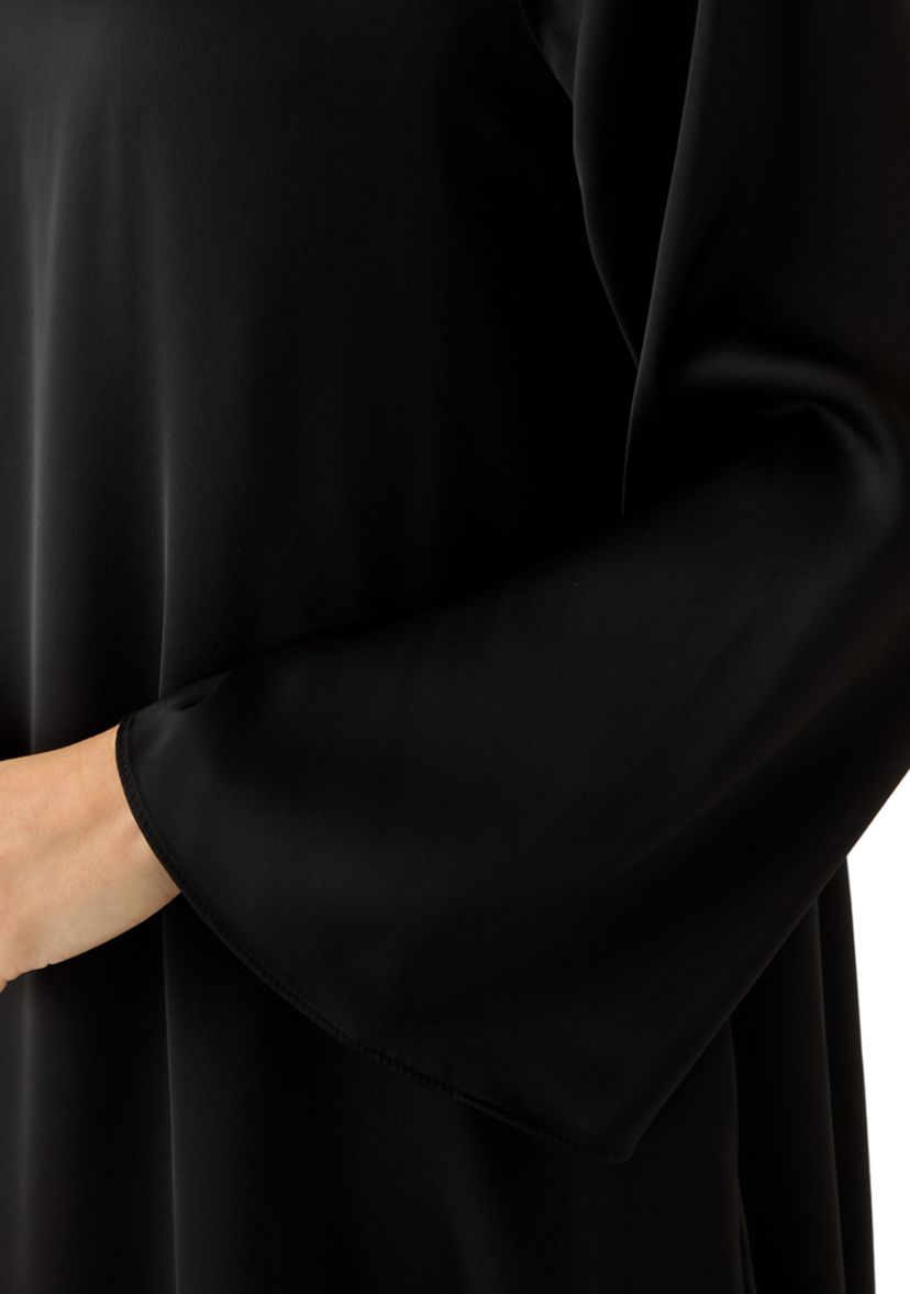 Womens Flare Long Sleeve A-Line Satin Dress