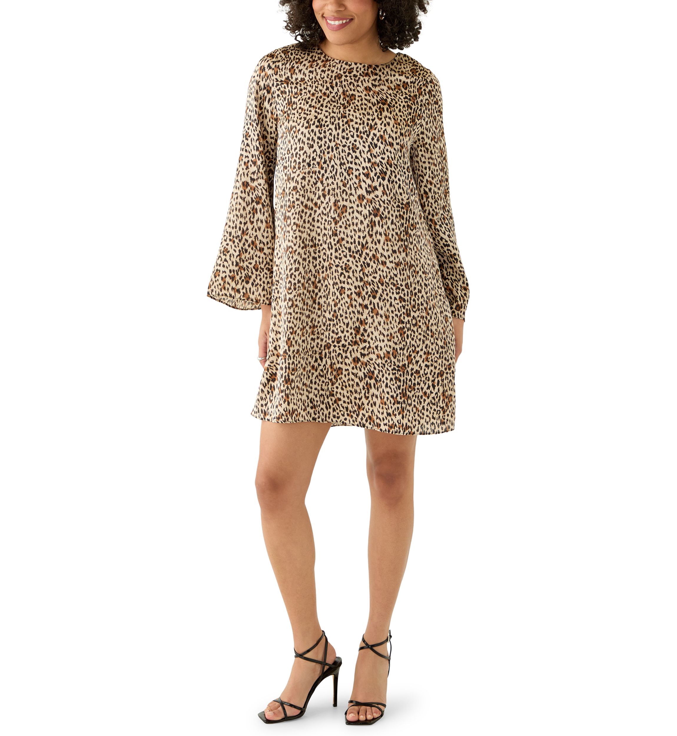 Womens Long Sleeve Leopard Print Dress