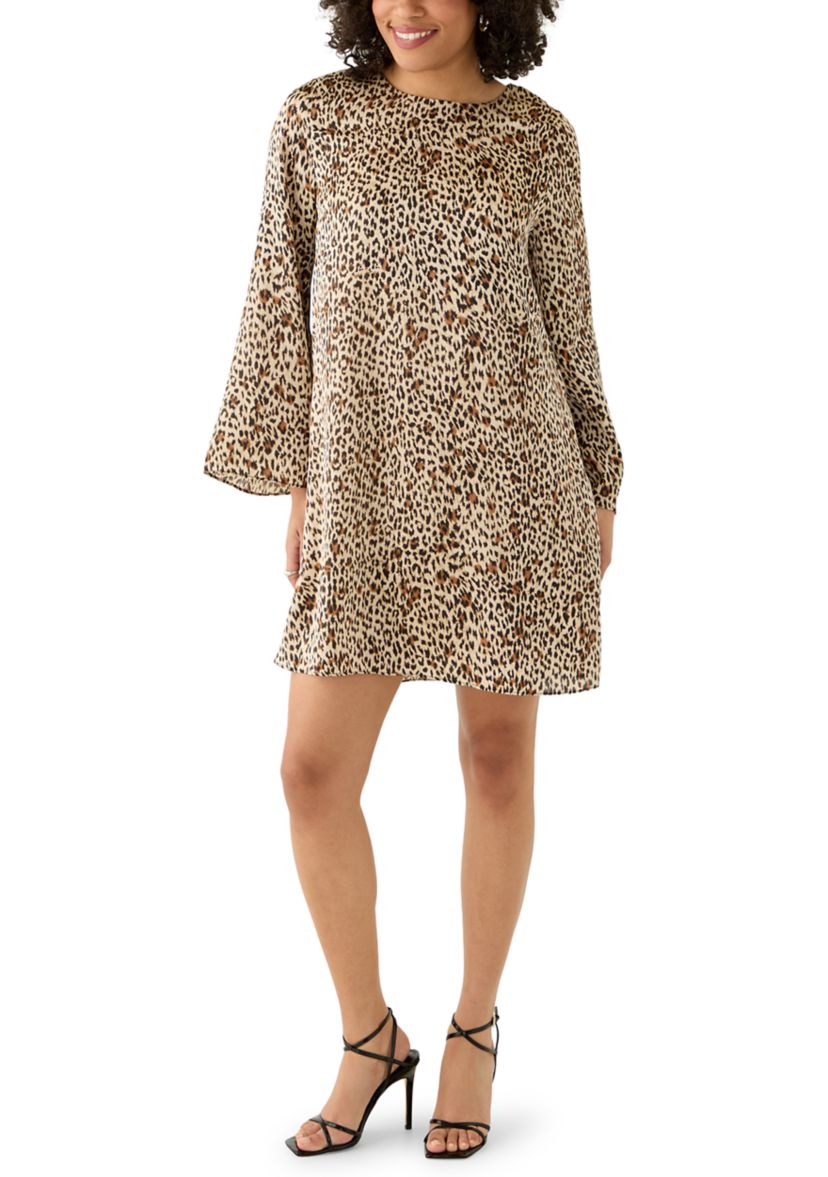 Womens Long Sleeve Leopard Print Dress