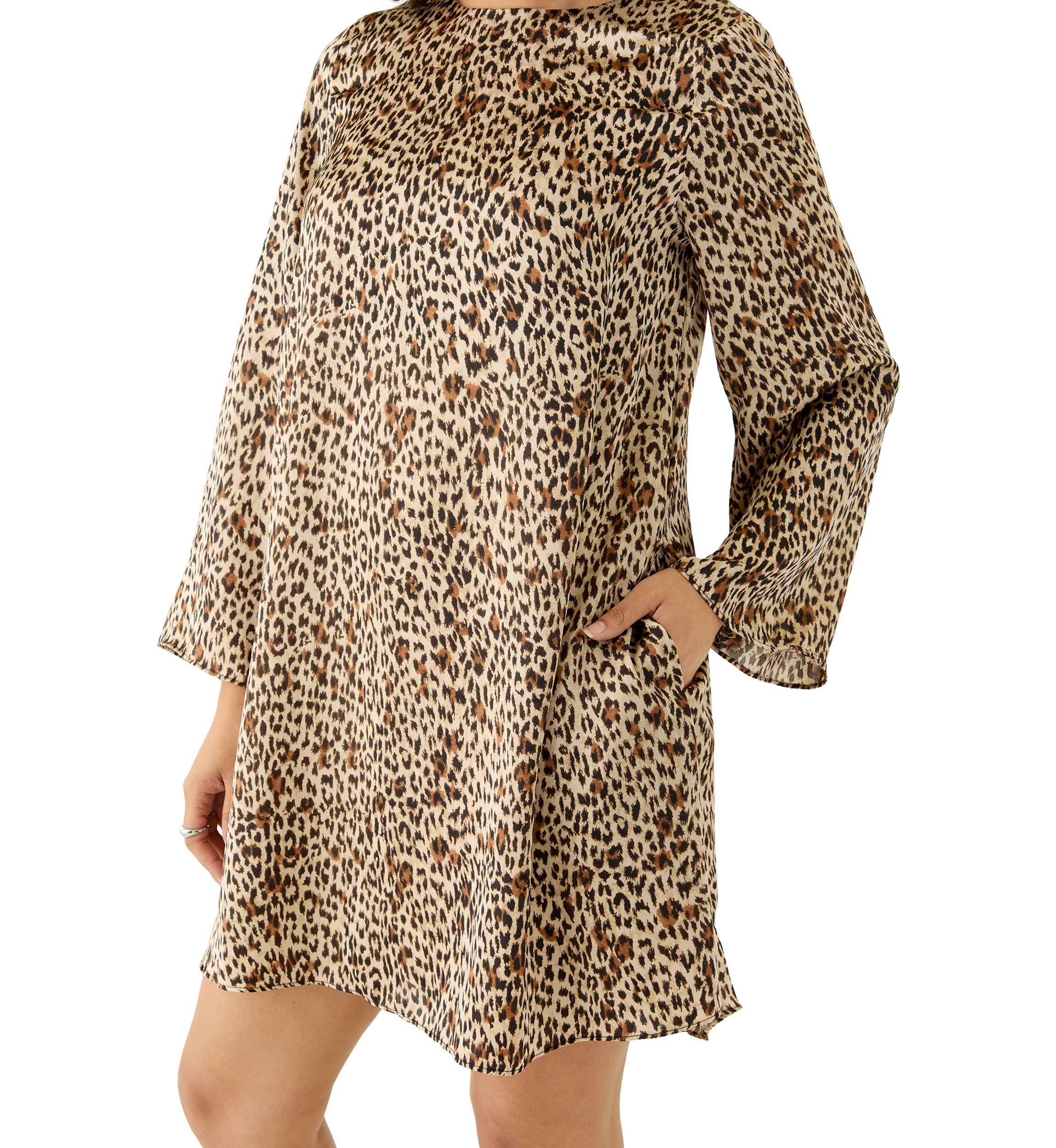 Womens Long Sleeve Leopard Print Dress