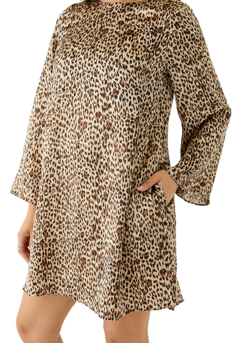 Womens Long Sleeve Leopard Print Dress