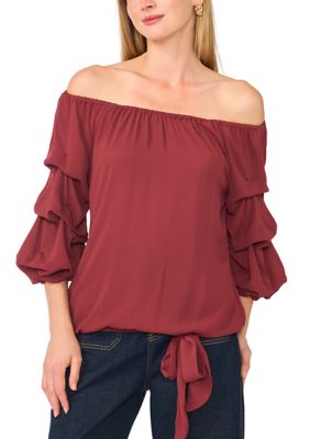 Vince Camuto Women's Off the Shoulder Cha Cha Sleeve Blouse, Burgundy, Small