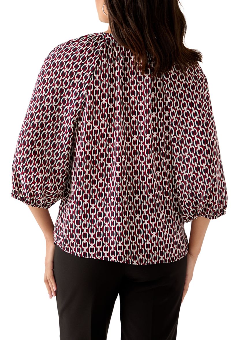  Womens 3/4 Sleeve Split Neck Button Front Top 