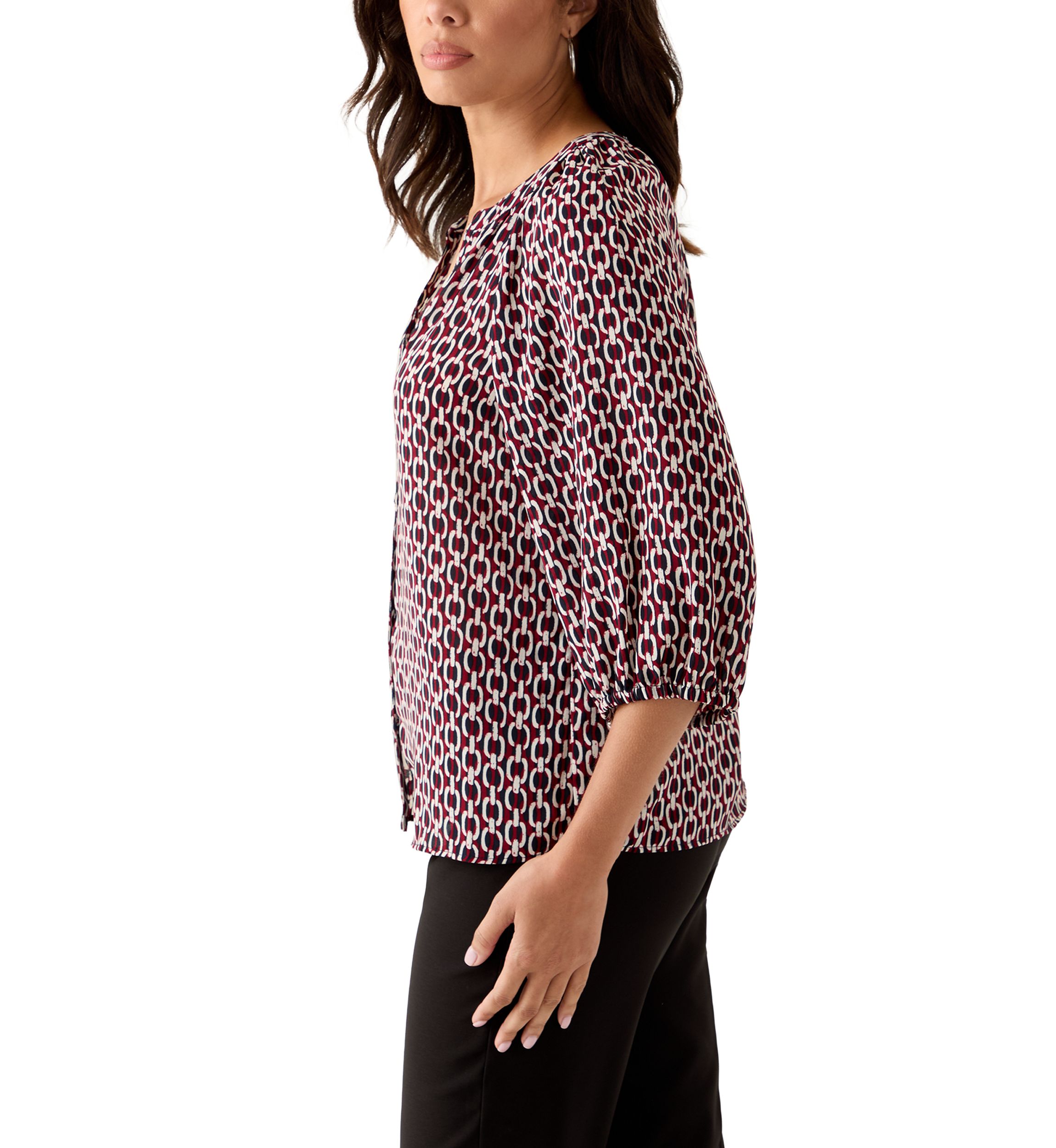  Womens 3/4 Sleeve Split Neck Button Front Top 