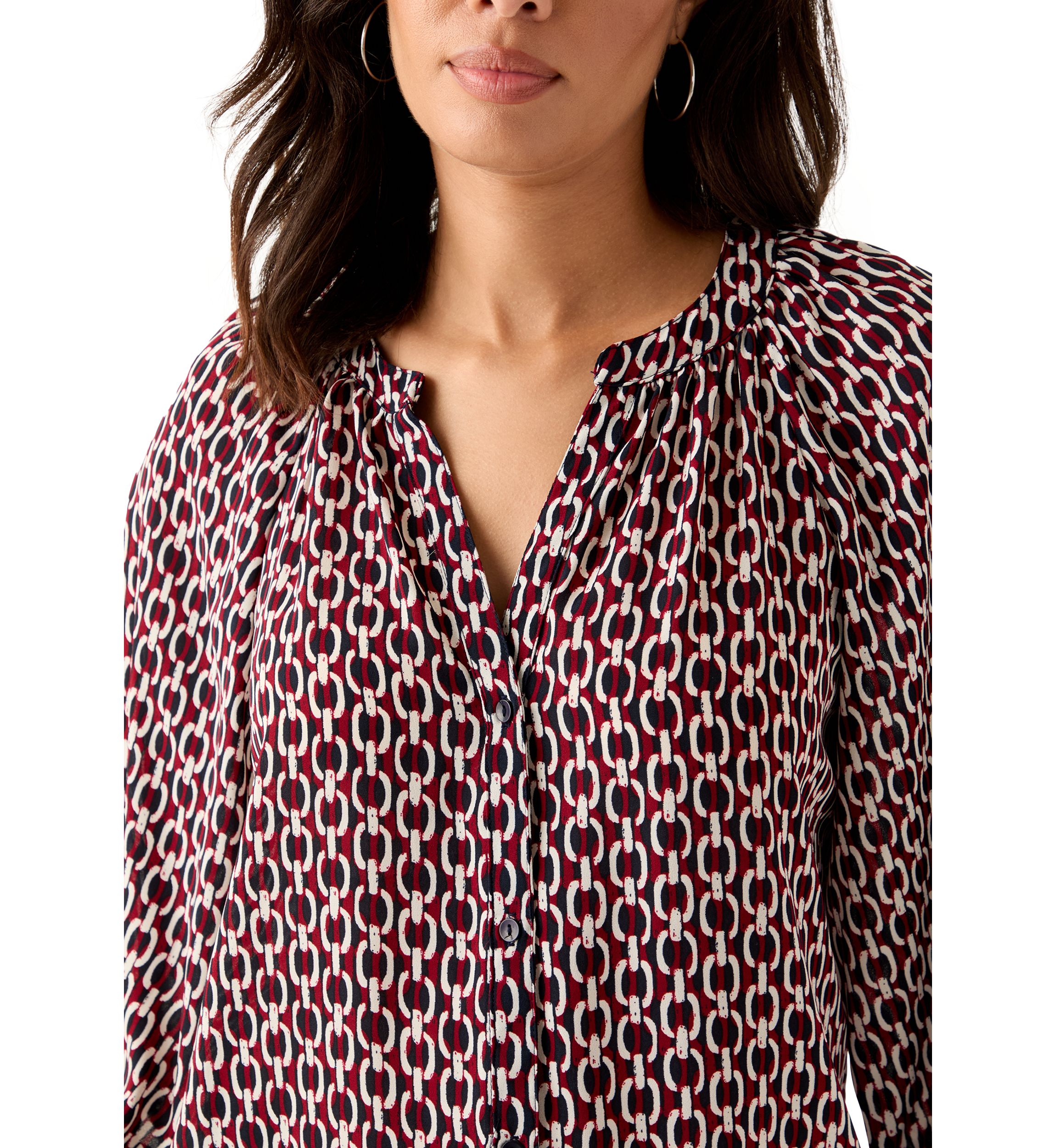  Womens 3/4 Sleeve Split Neck Button Front Top 