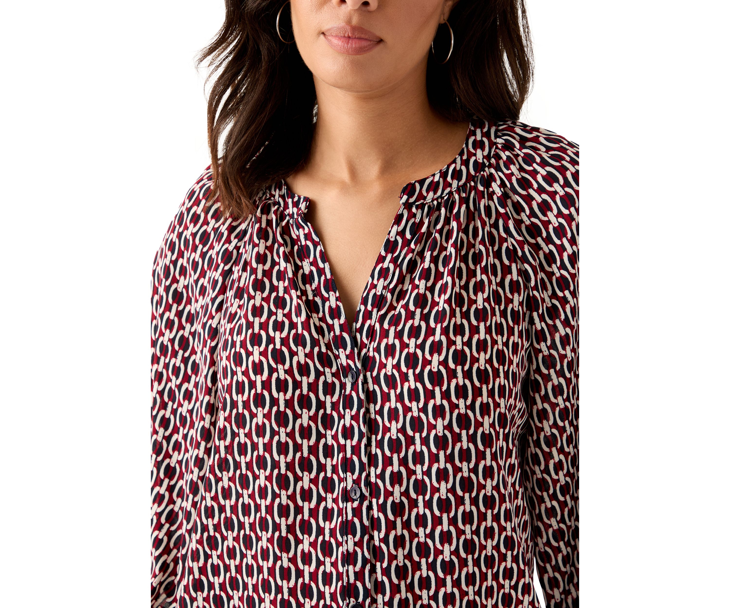  Womens 3/4 Sleeve Split Neck Button Front Top 
