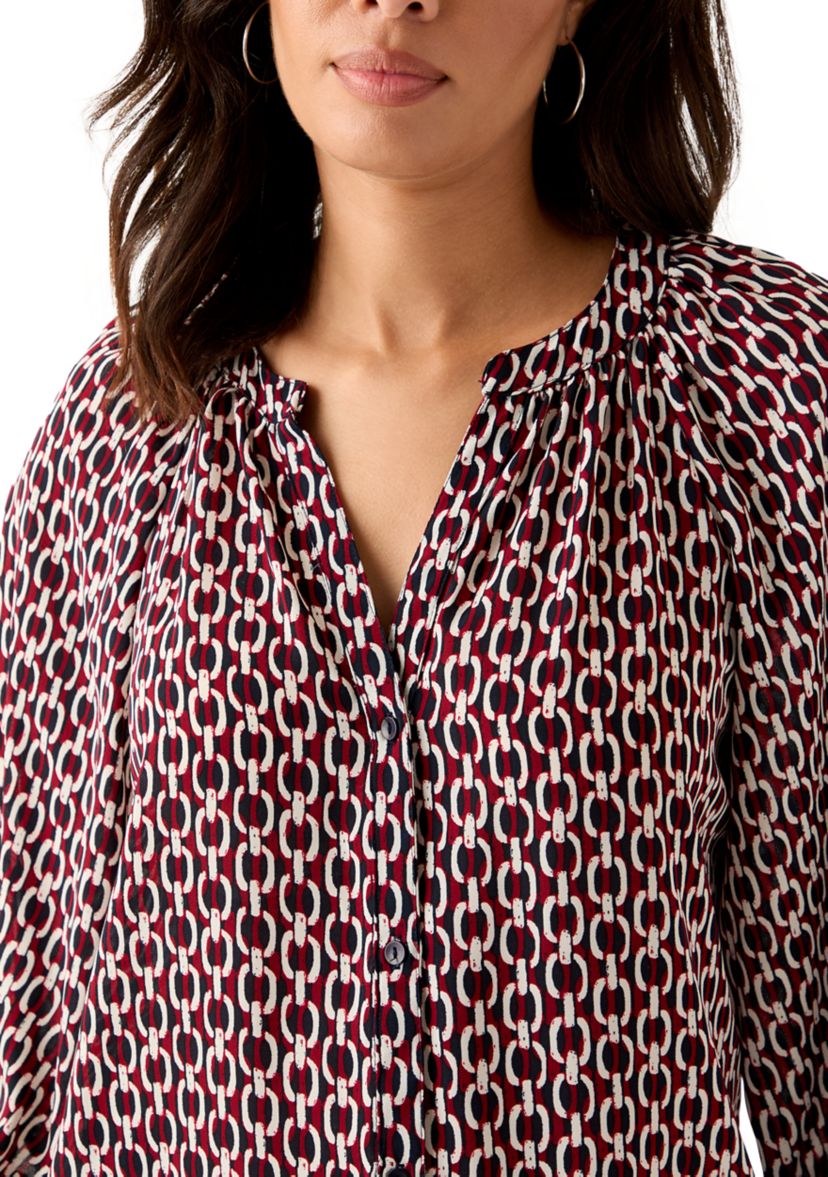  Womens 3/4 Sleeve Split Neck Button Front Top 
