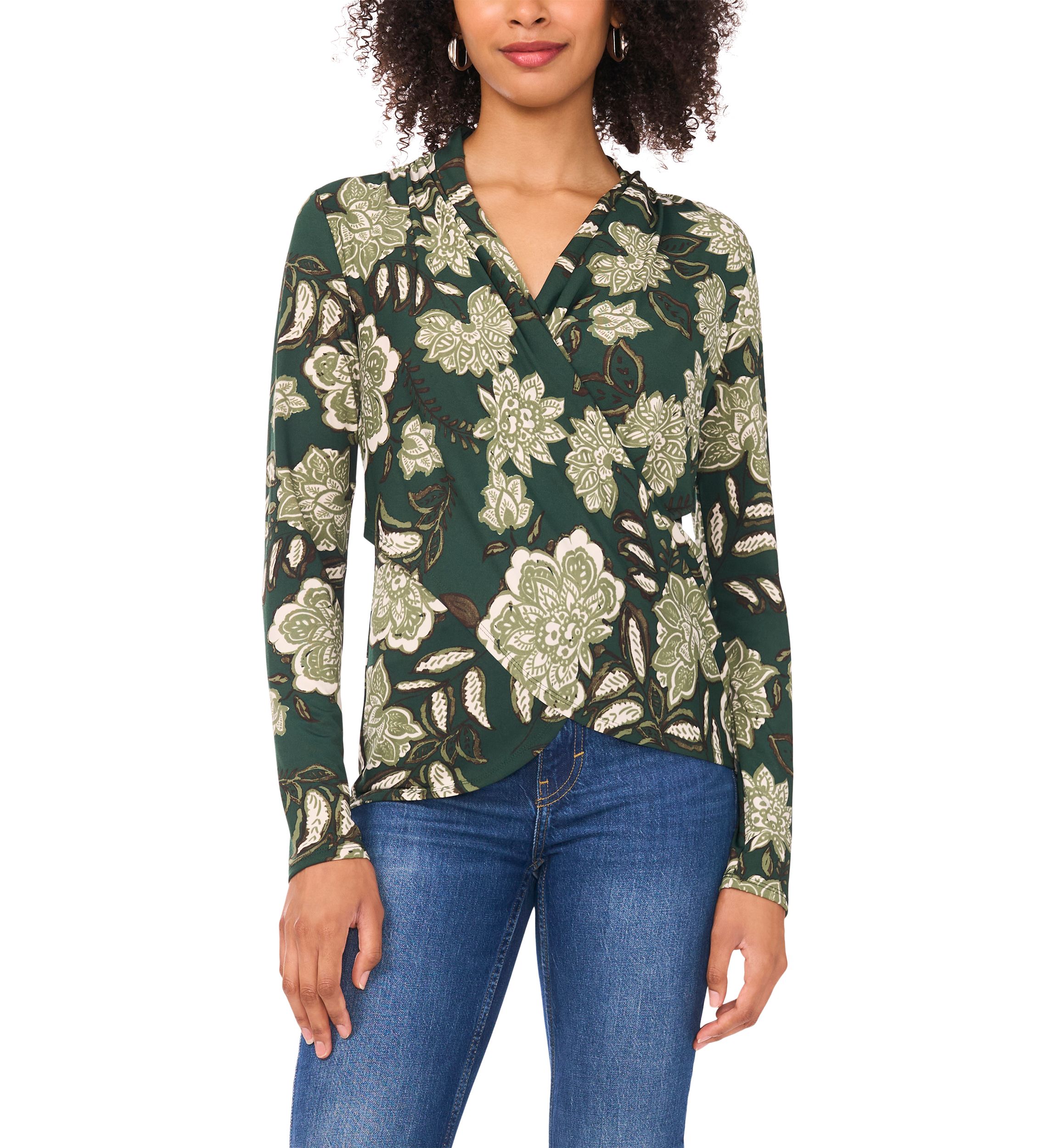 Womens Long Sleeve Printed Wrap Top 