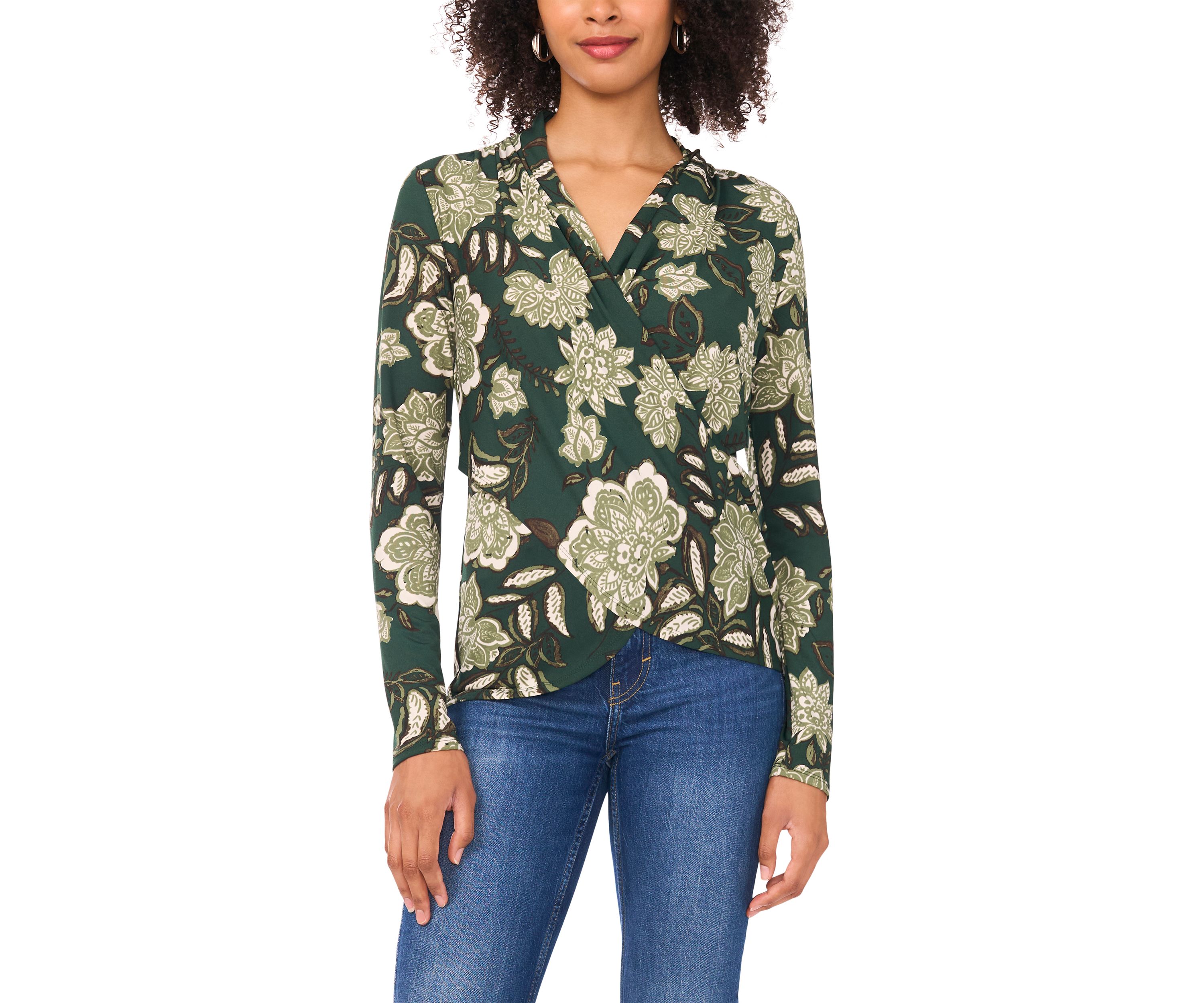 Womens Long Sleeve Printed Wrap Top 
