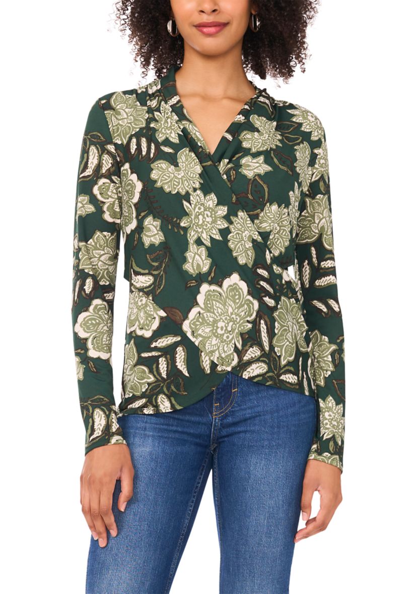 Womens Long Sleeve Printed Wrap Top 