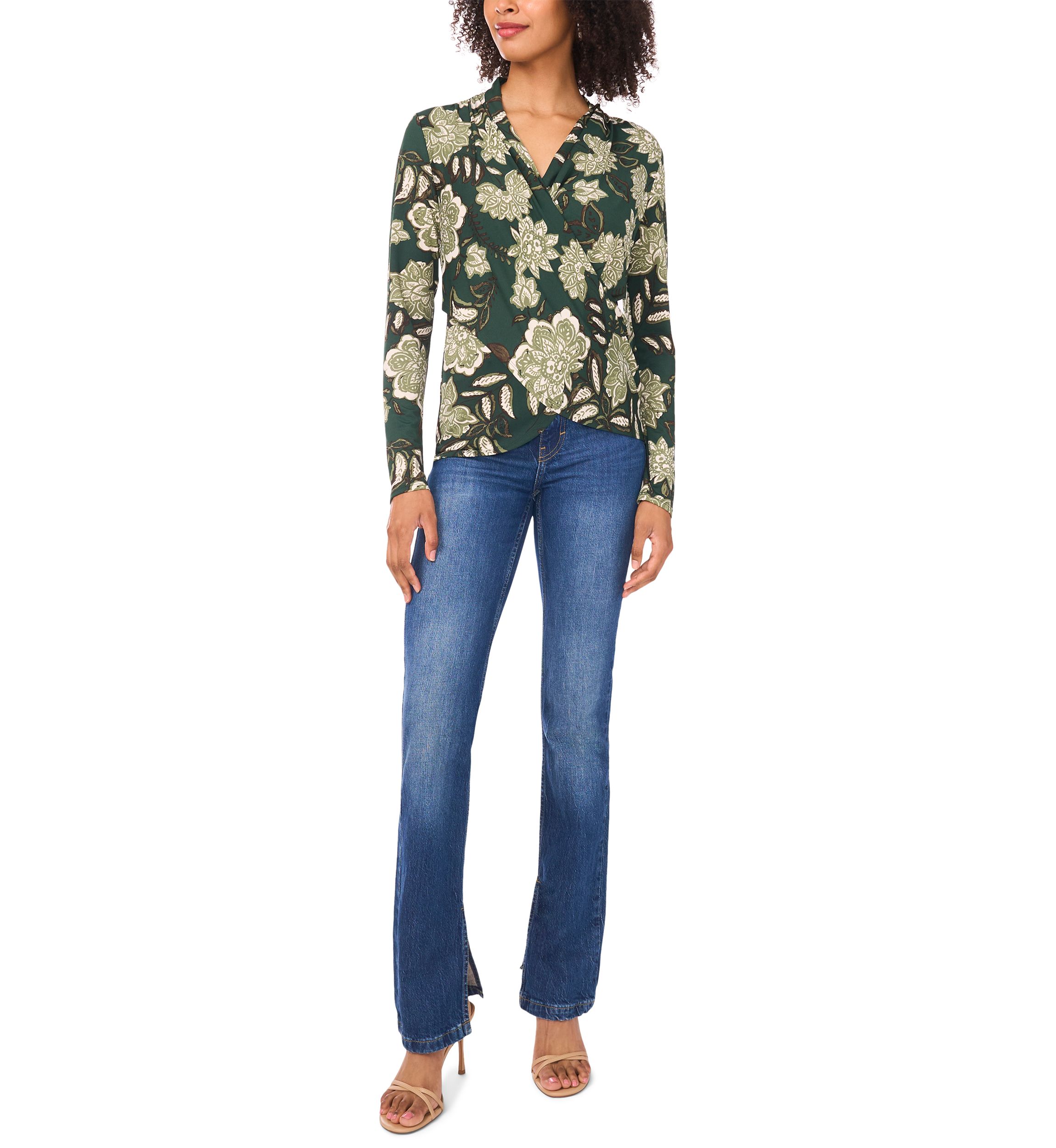 Womens Long Sleeve Printed Wrap Top 
