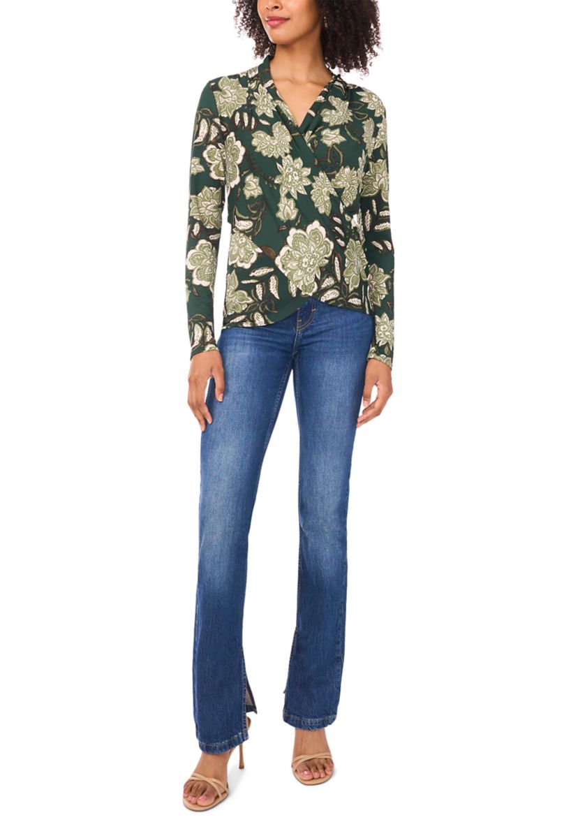 Womens Long Sleeve Printed Wrap Top 