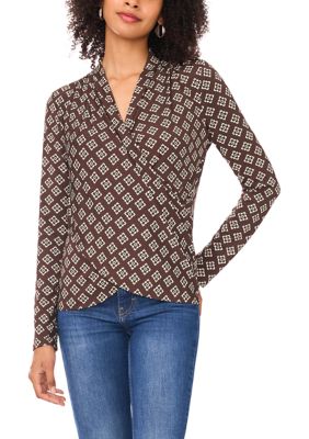 Vince Camuto Women's Long Sleeve Printed Wrap Top, Small