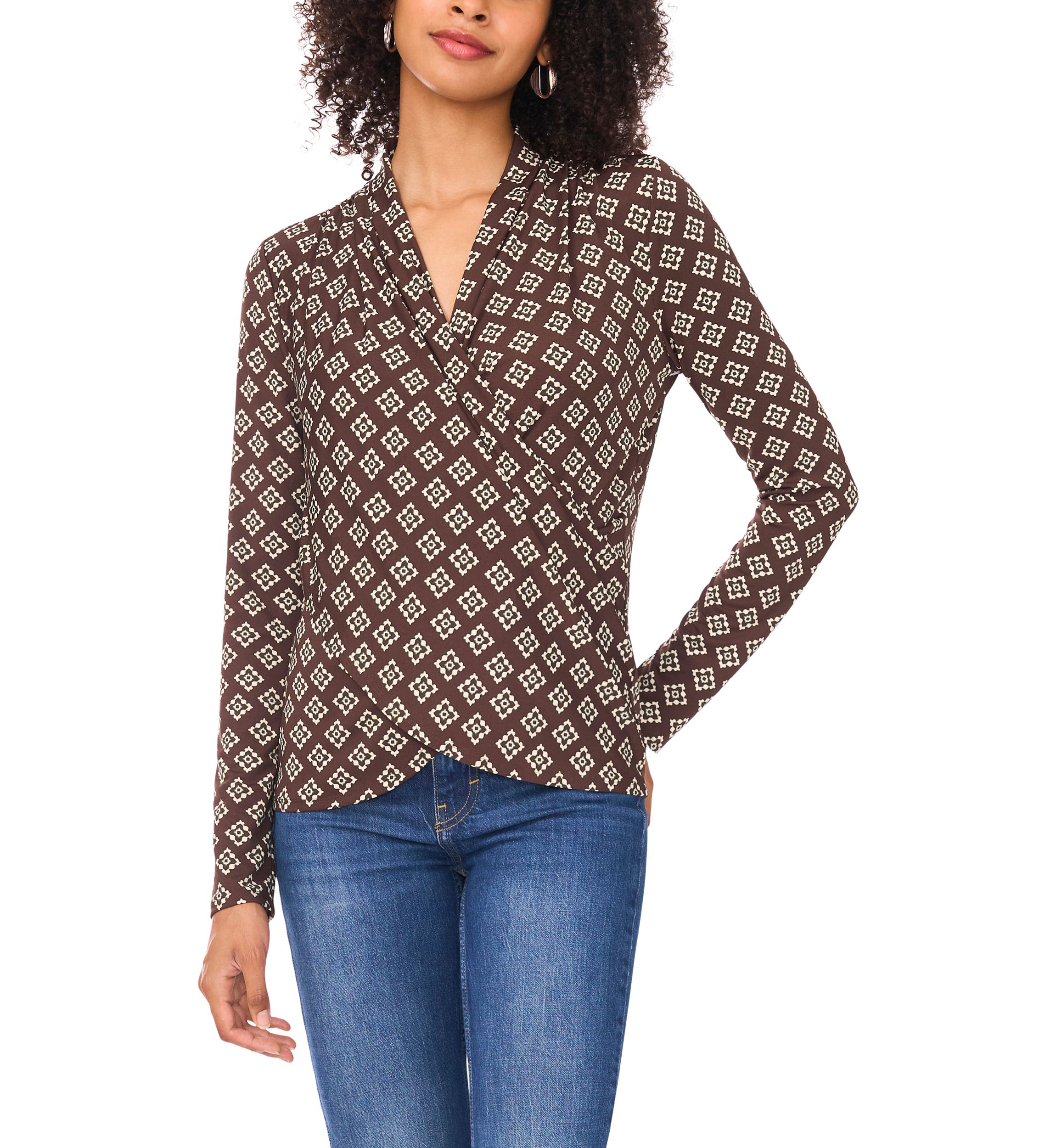 Womens Long Sleeve Printed Wrap Top 