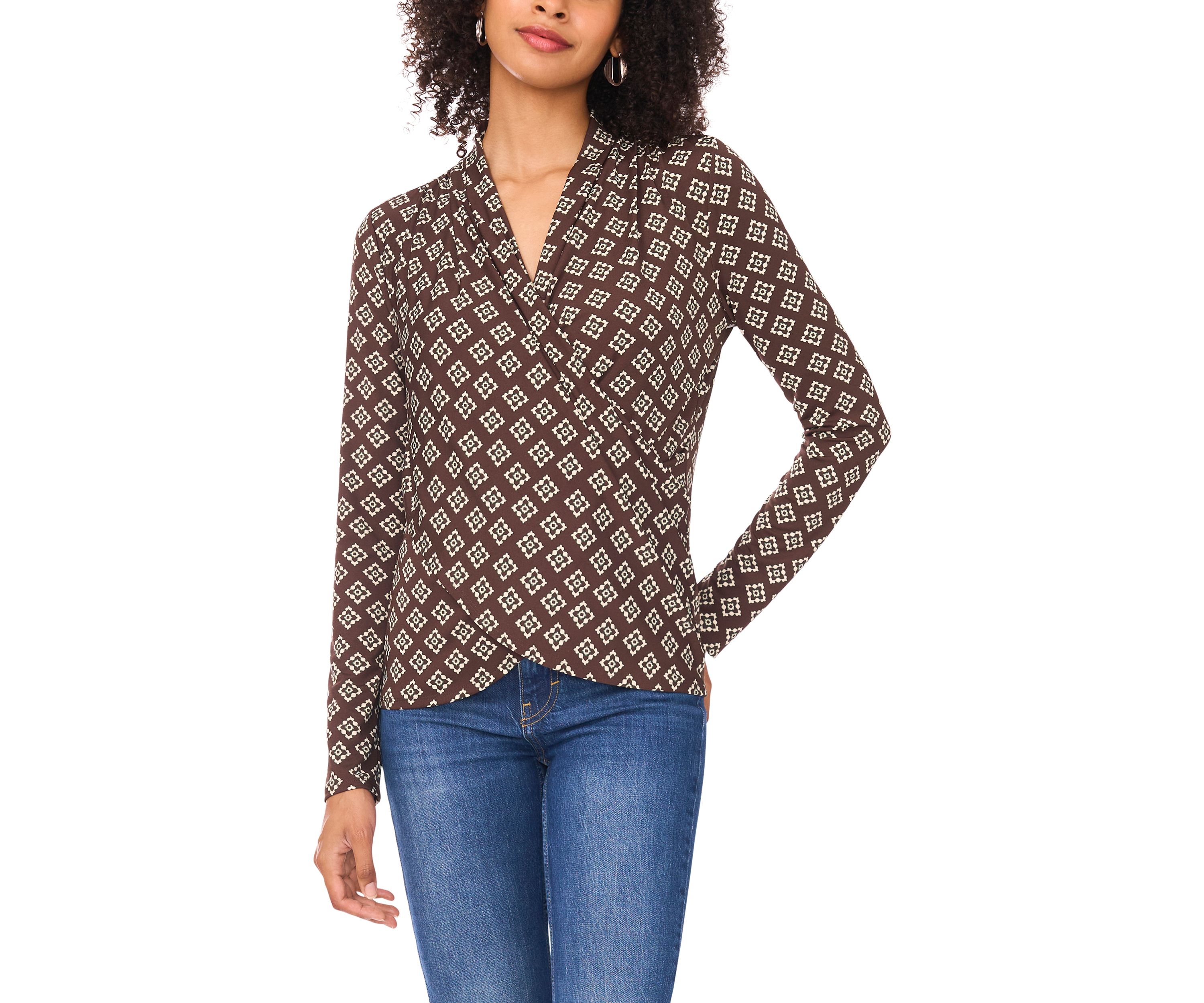 Womens Long Sleeve Printed Wrap Top 