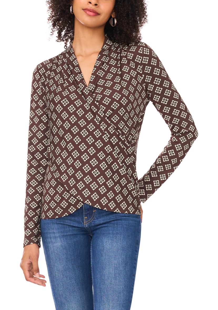 Womens Long Sleeve Printed Wrap Top 