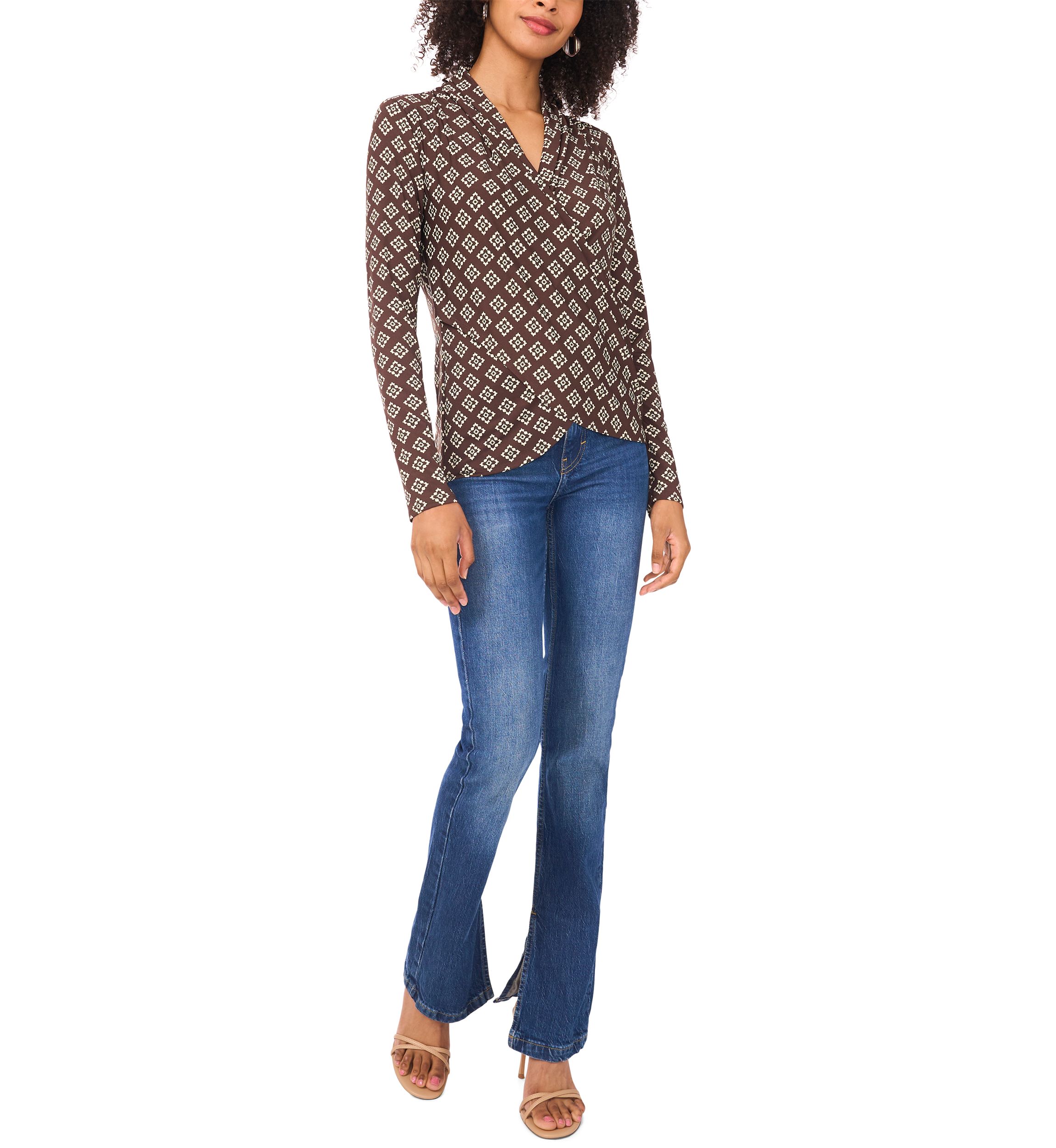 Womens Long Sleeve Printed Wrap Top 