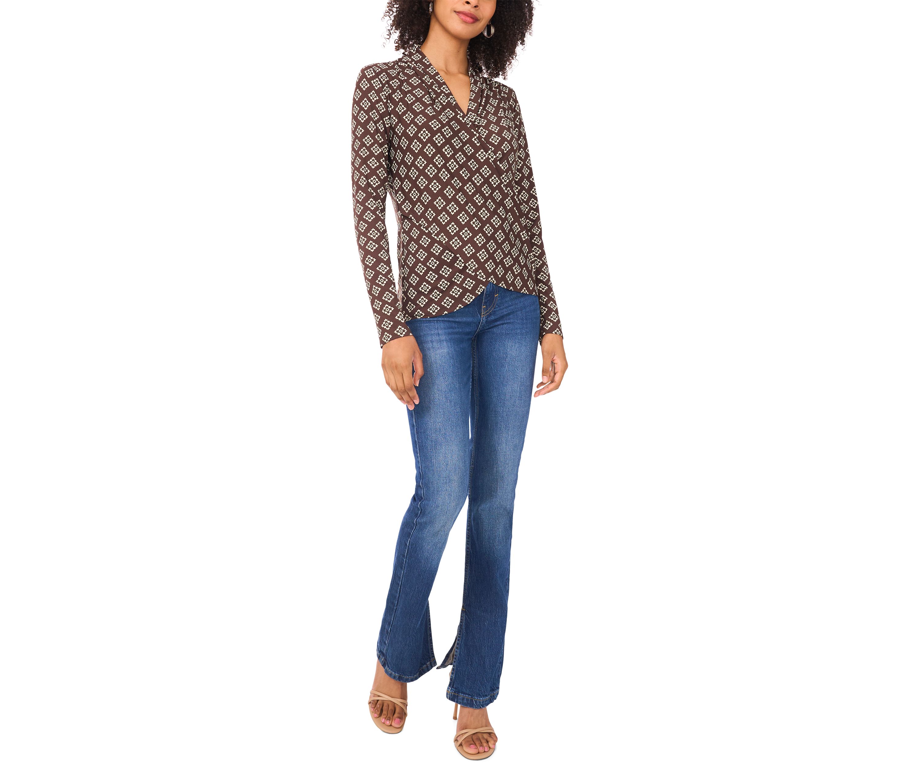 Womens Long Sleeve Printed Wrap Top 