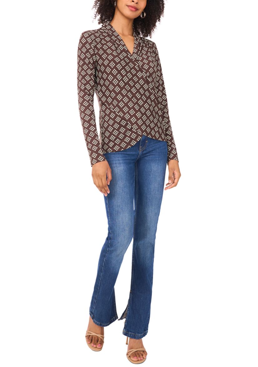 Womens Long Sleeve Printed Wrap Top 