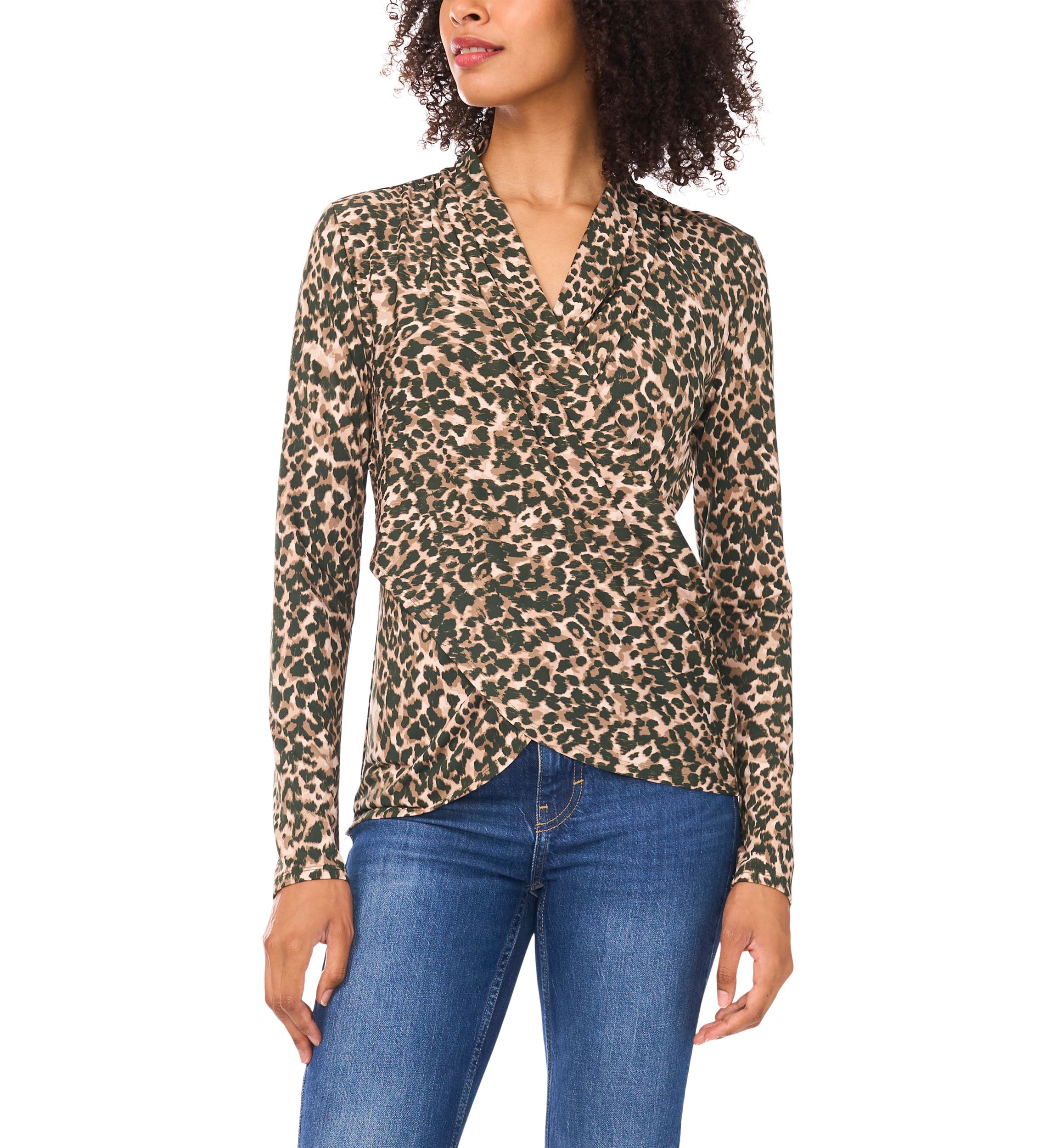 Womens Long Sleeve Animal Print Wrap Top 