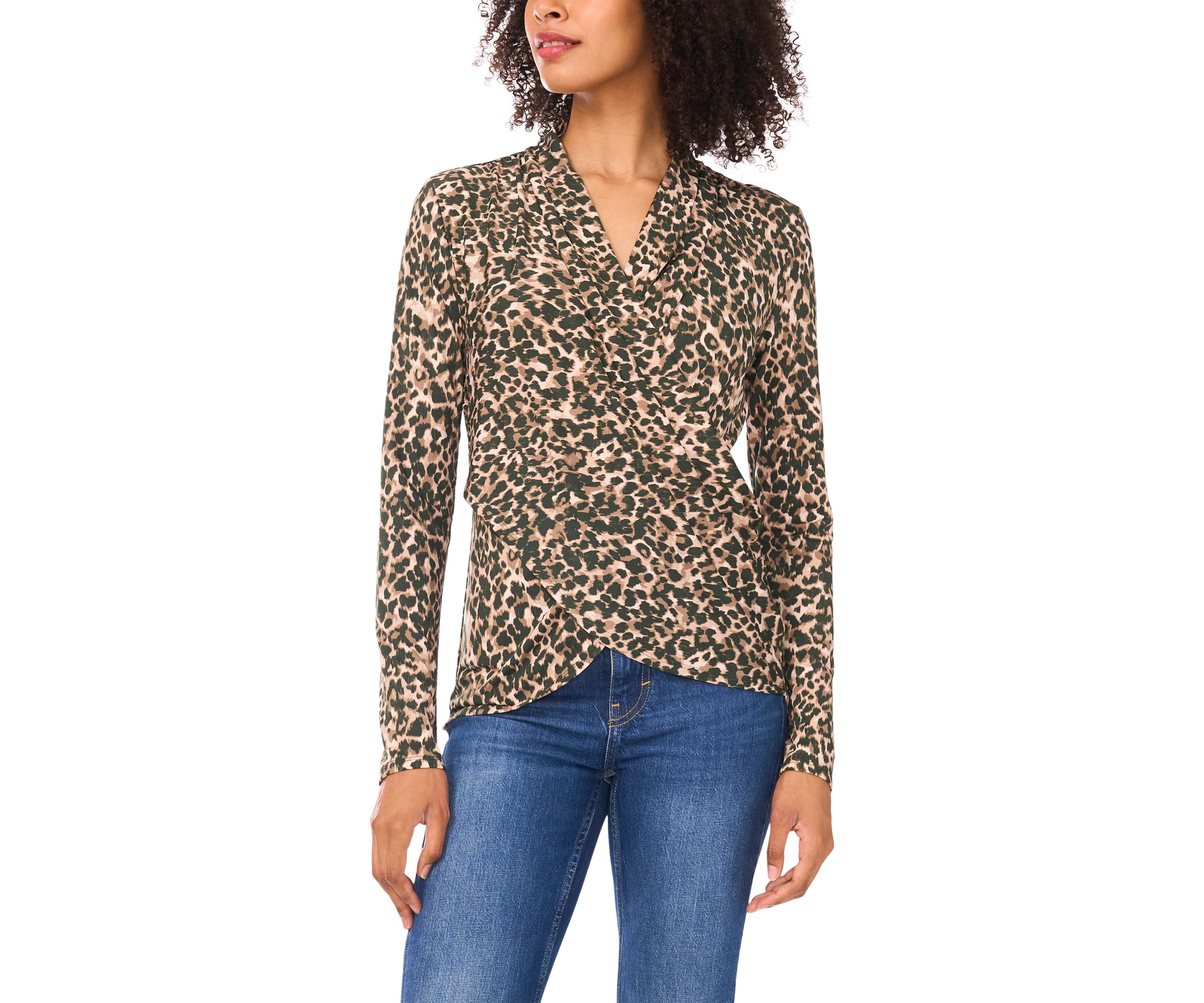 Womens Long Sleeve Animal Print Wrap Top 