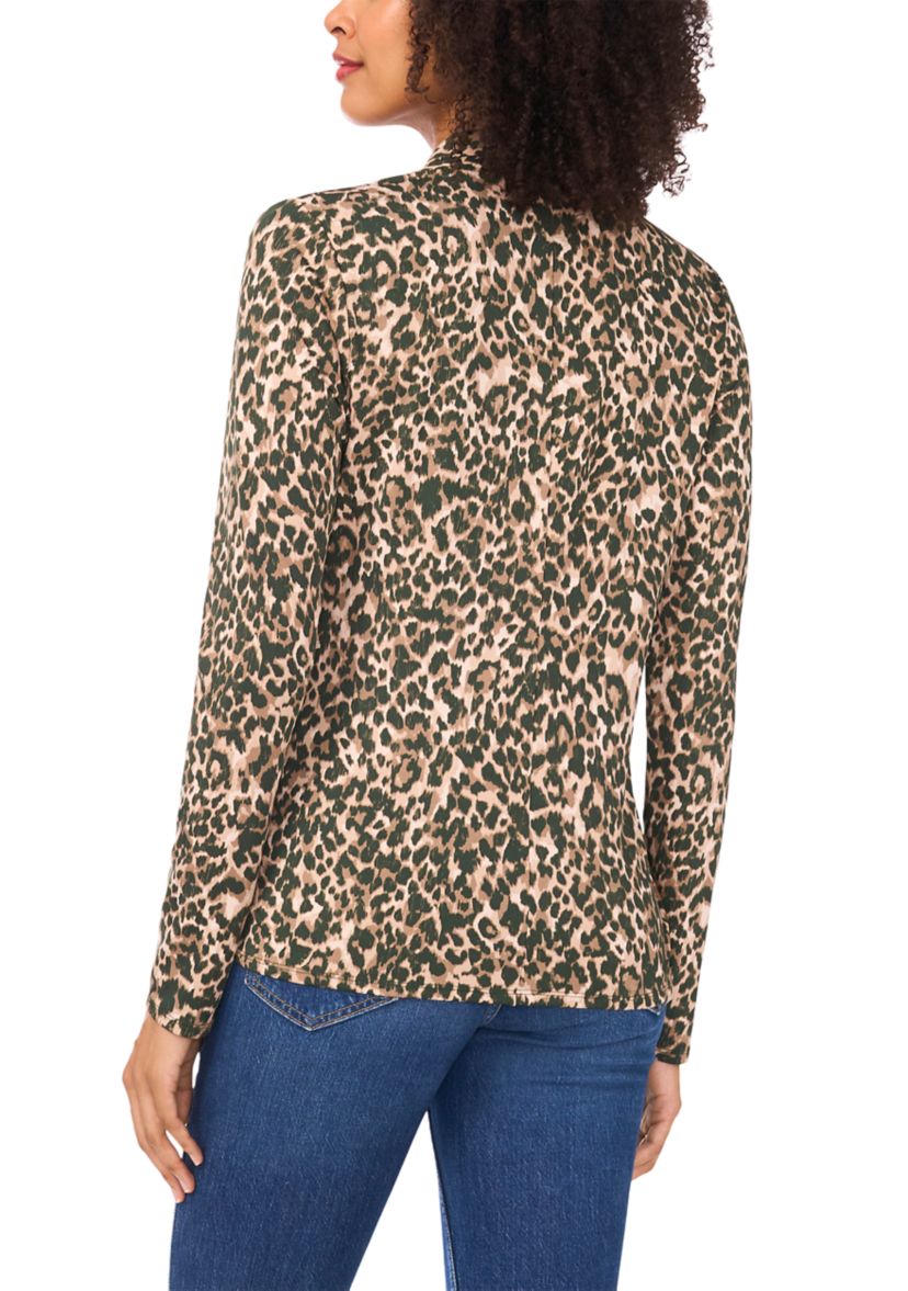 Womens Long Sleeve Animal Print Wrap Top 
