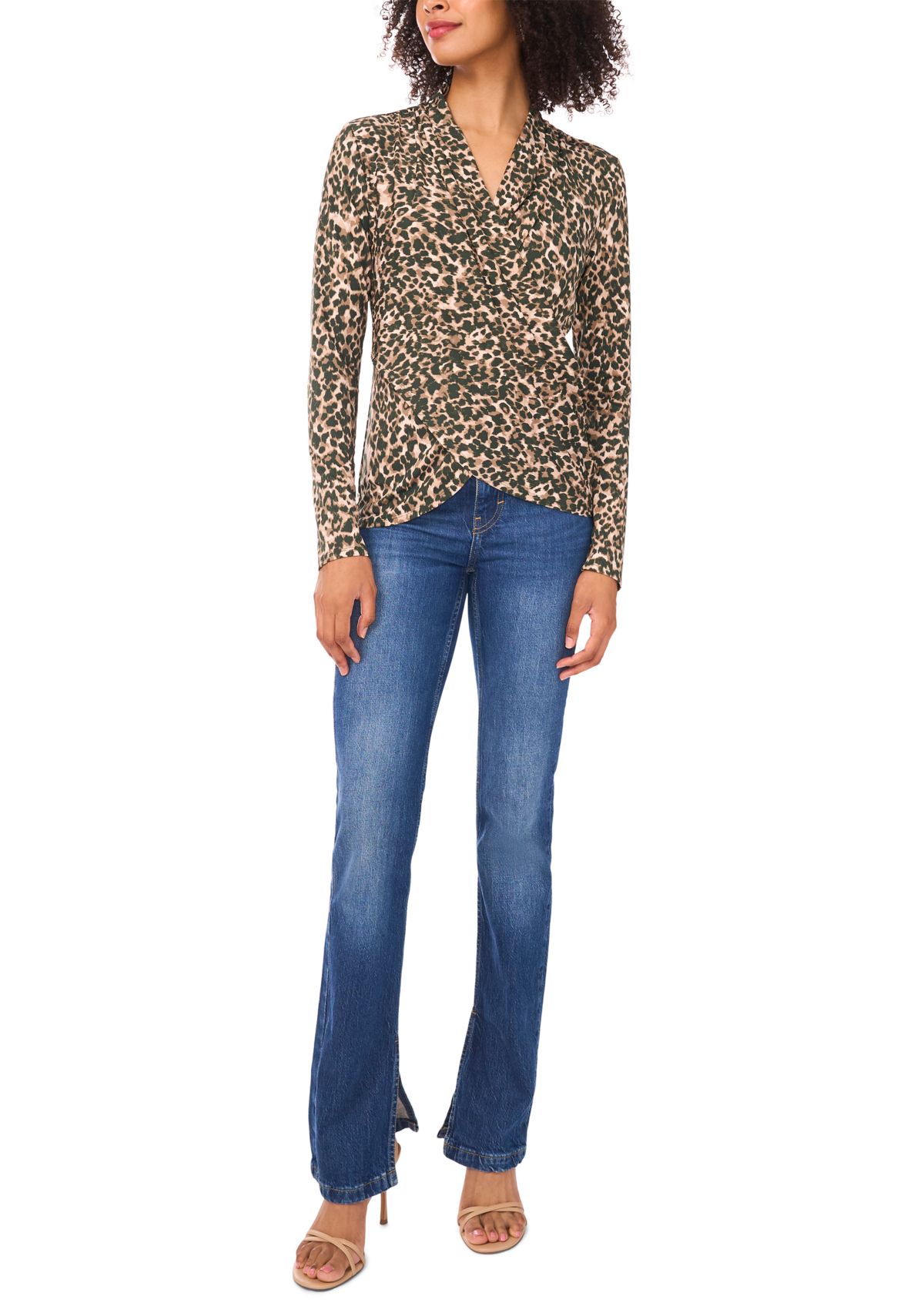 Womens Long Sleeve Animal Print Wrap Top 
