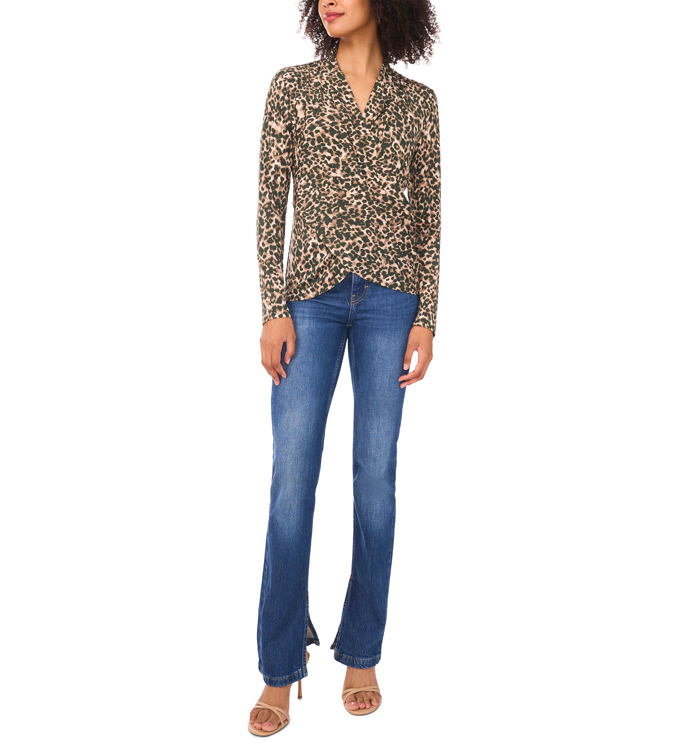Womens Long Sleeve Animal Print Wrap Top 