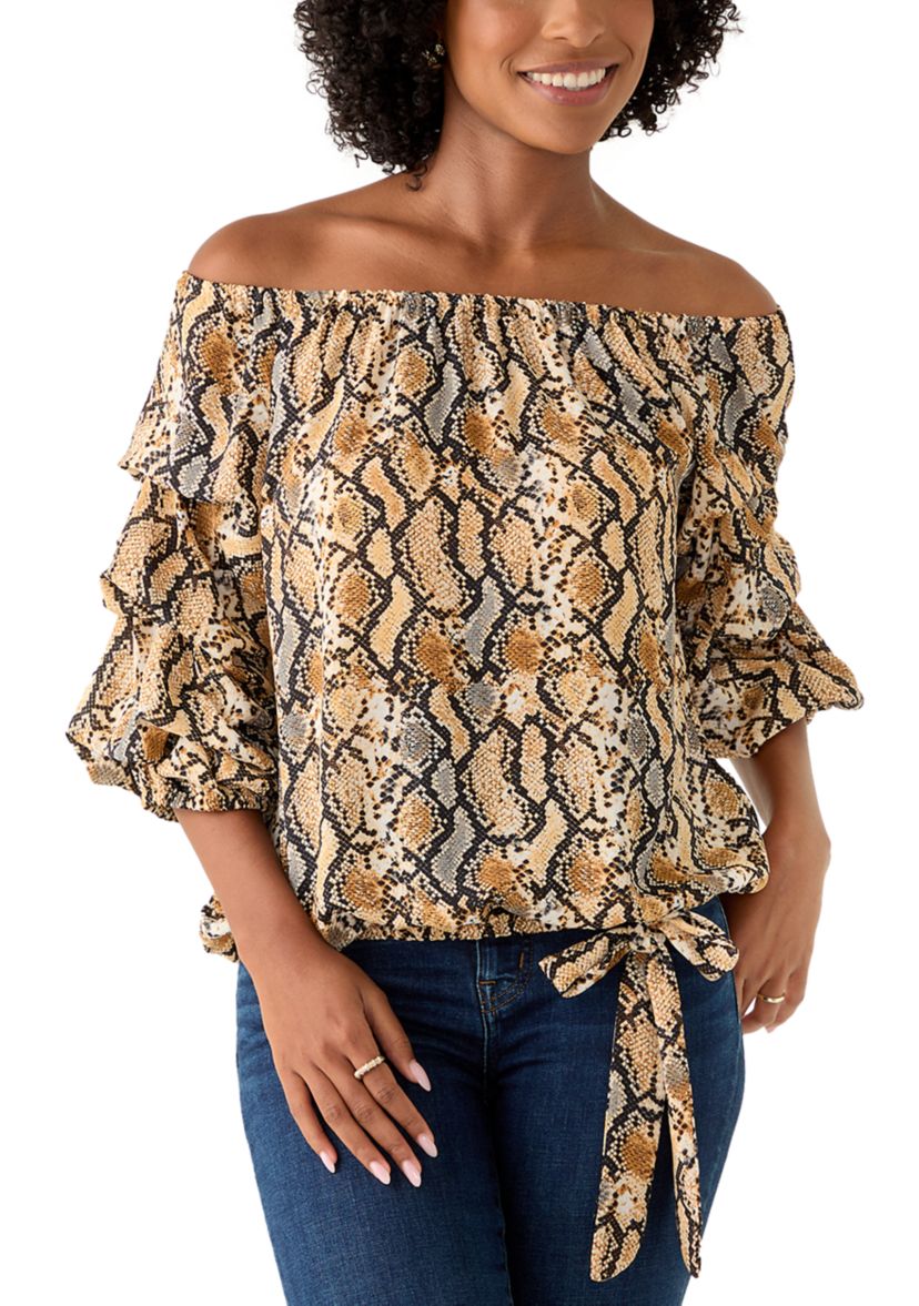 Womens Off the Shoulder Chacha Snake Print Blouse