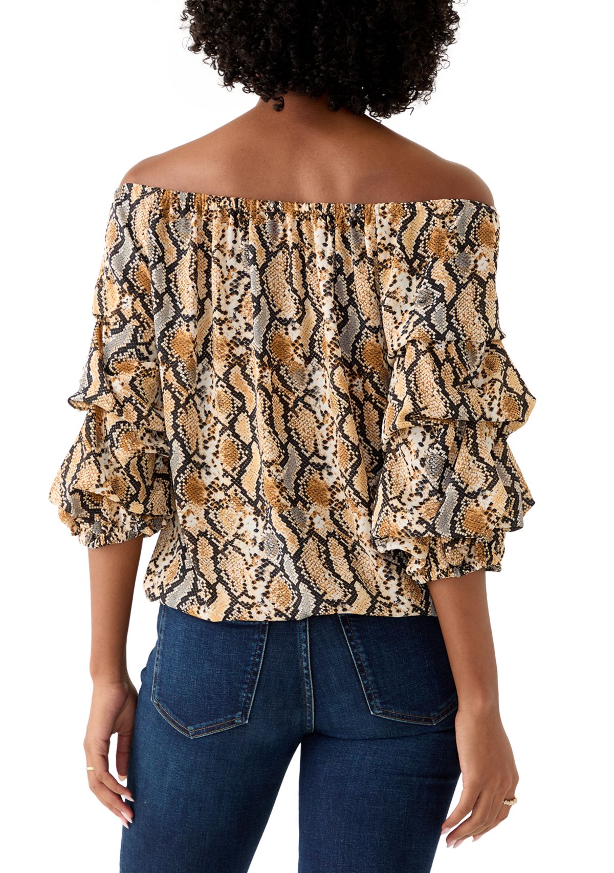 Womens Off the Shoulder Chacha Snake Print Blouse