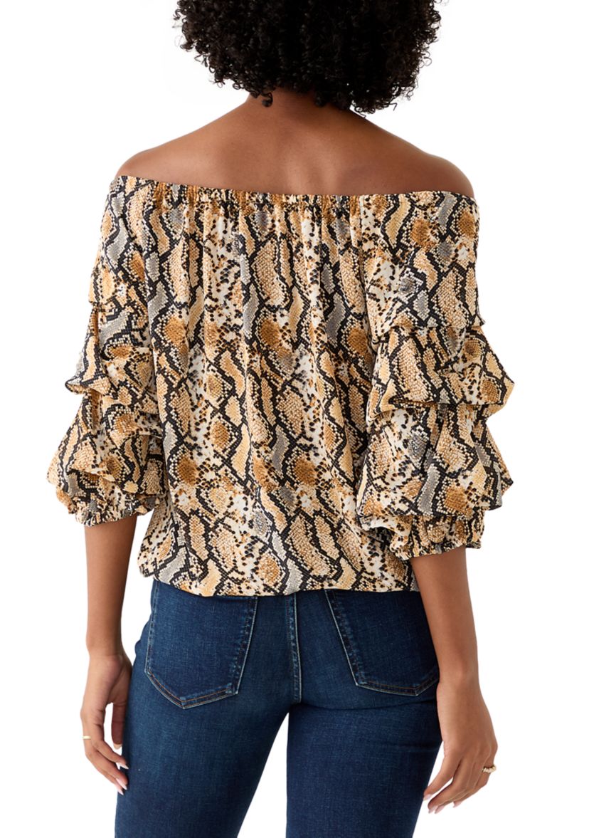Womens Off the Shoulder Chacha Snake Print Blouse