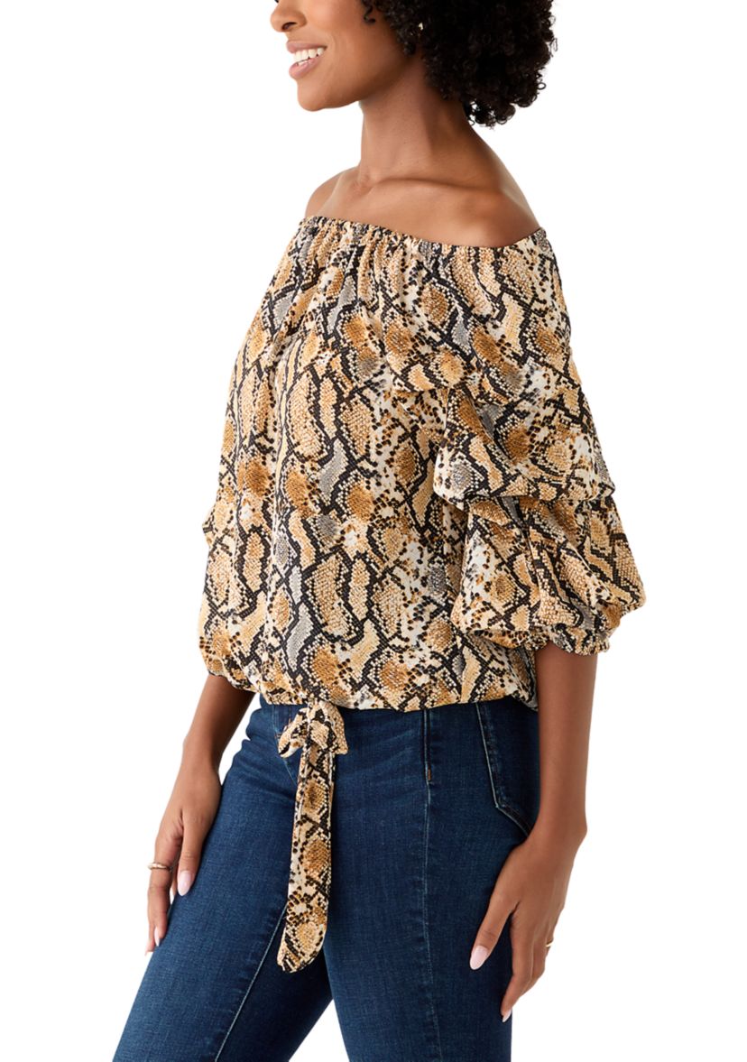 Womens Off the Shoulder Chacha Snake Print Blouse