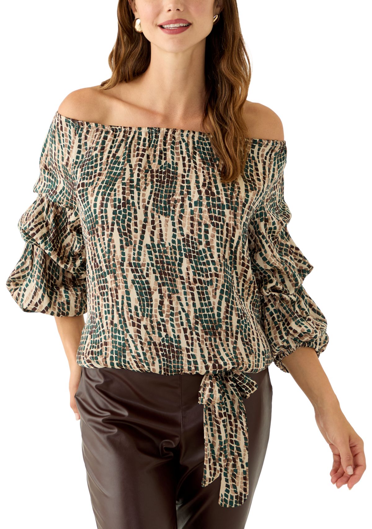 Womens Cha Cha Sleeve Tile Print Blouse 