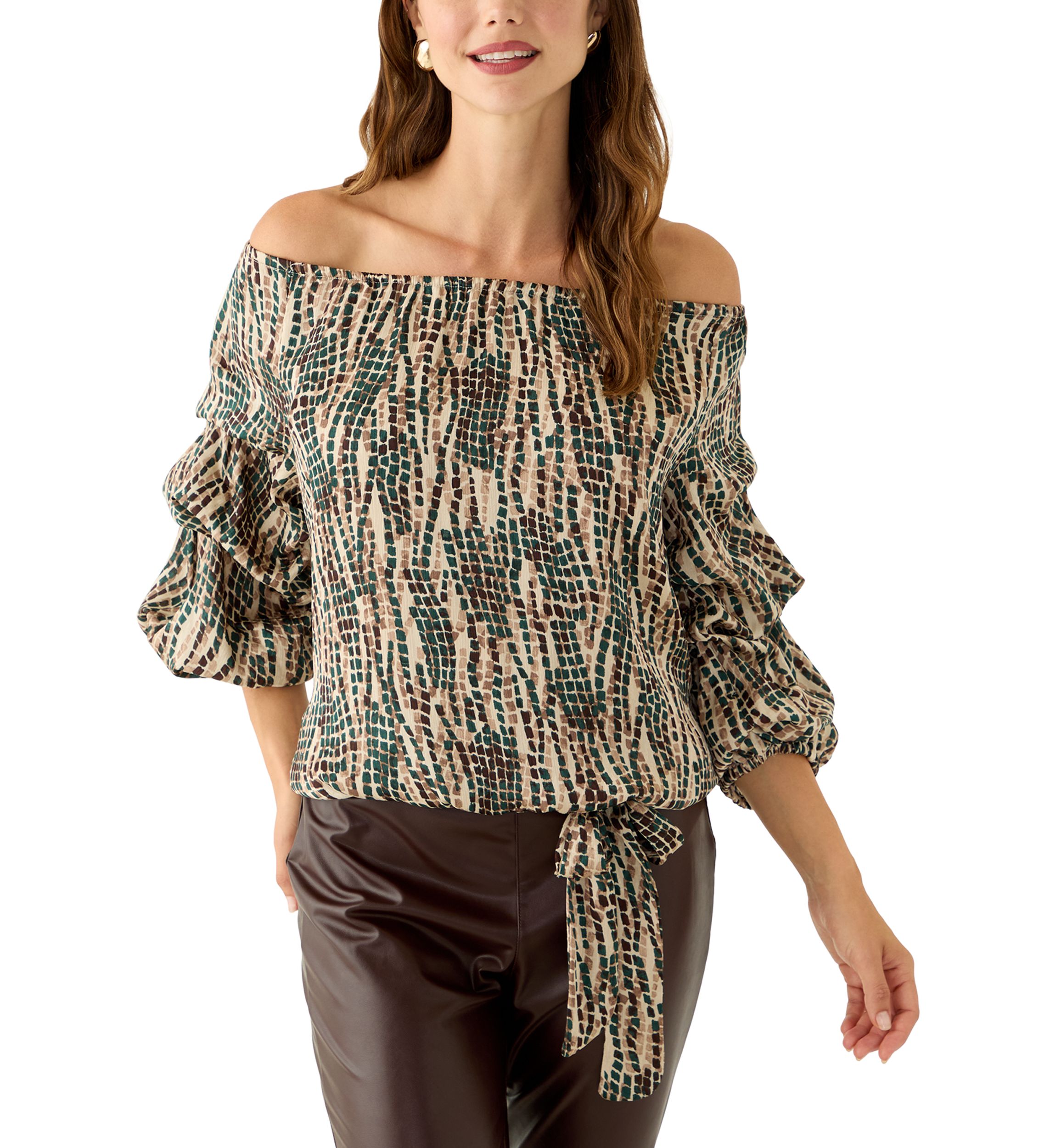 Womens Cha Cha Sleeve Tile Print Blouse 