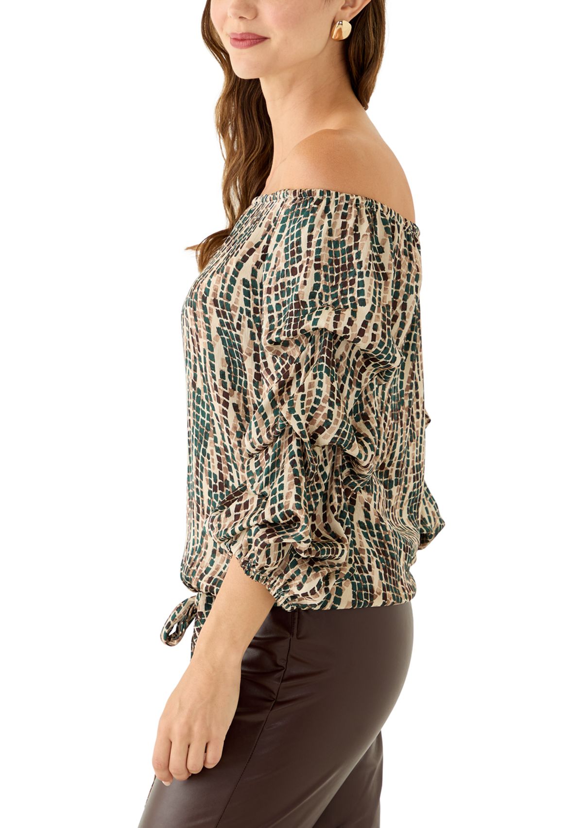 Womens Cha Cha Sleeve Tile Print Blouse 